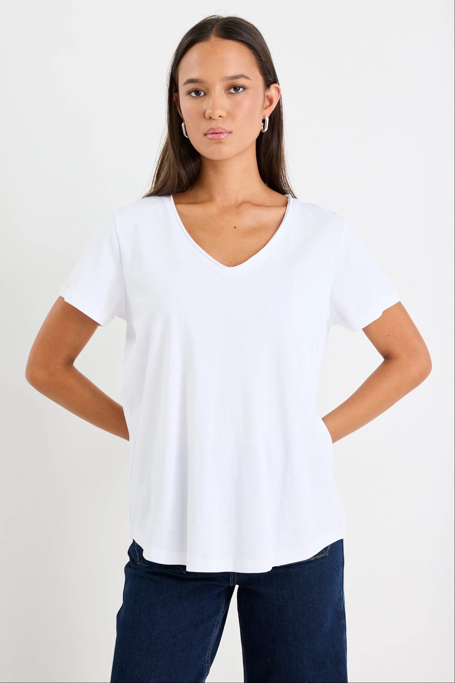 Poetry White V Neck Short Sleeved Tee