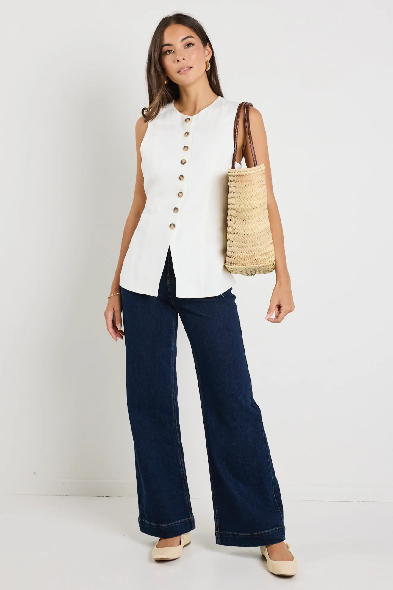 Polarity Ivory Linen Viscose Crew Neck Fitted Vest - Image 3
