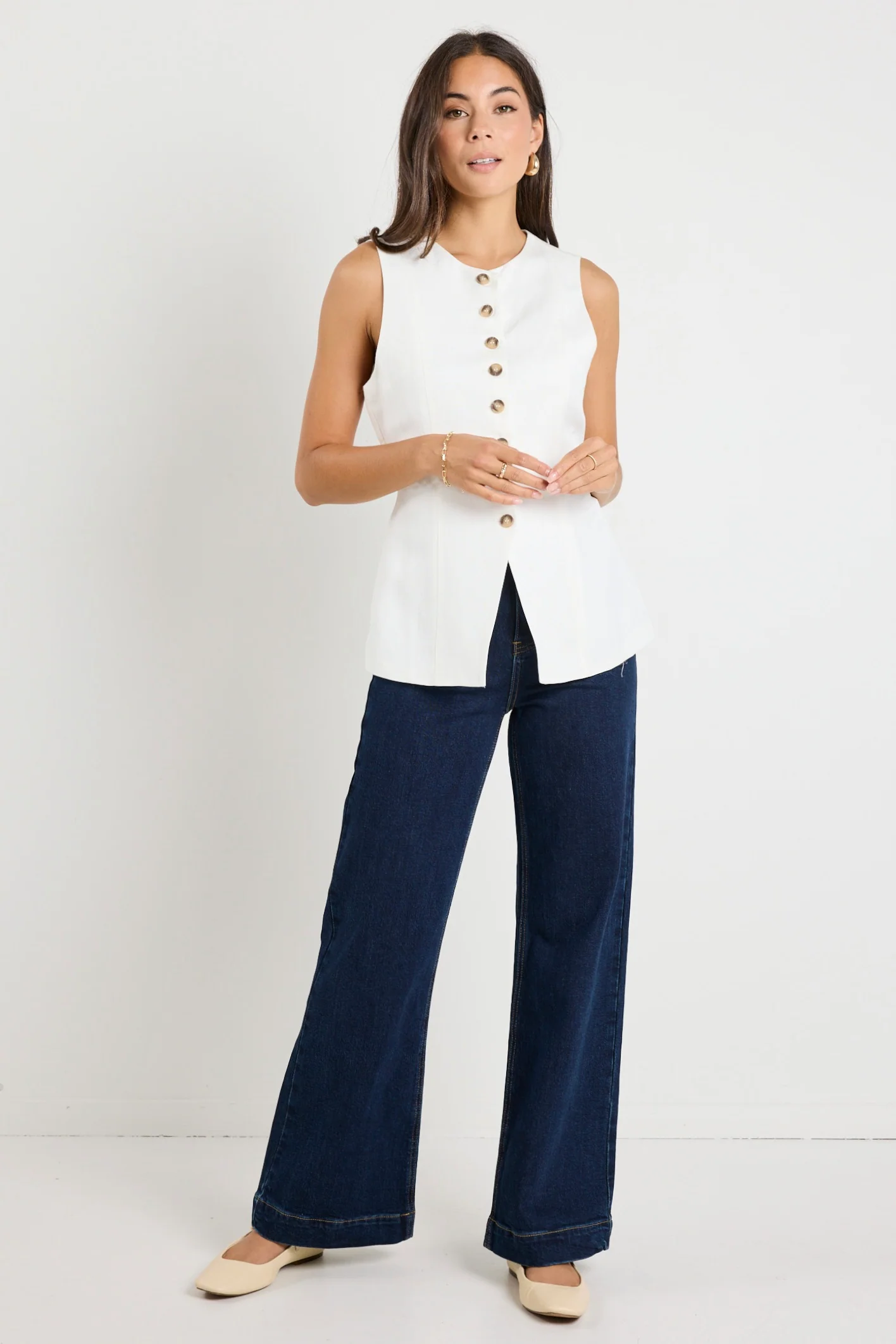 Polarity Ivory Linen Viscose Crew Neck Fitted Vest - Image 4
