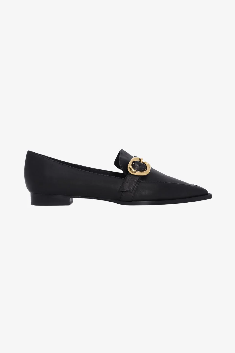 Poppy Black Leather Gold Buckle Loafer - Image 3