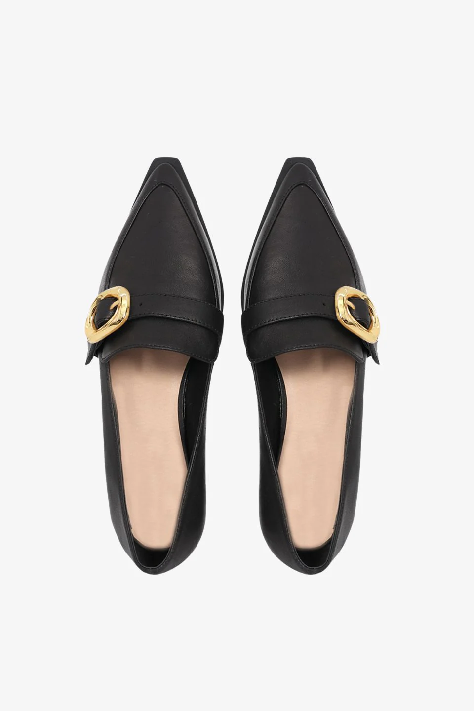 Poppy Black Leather Gold Buckle Loafer - Image 4