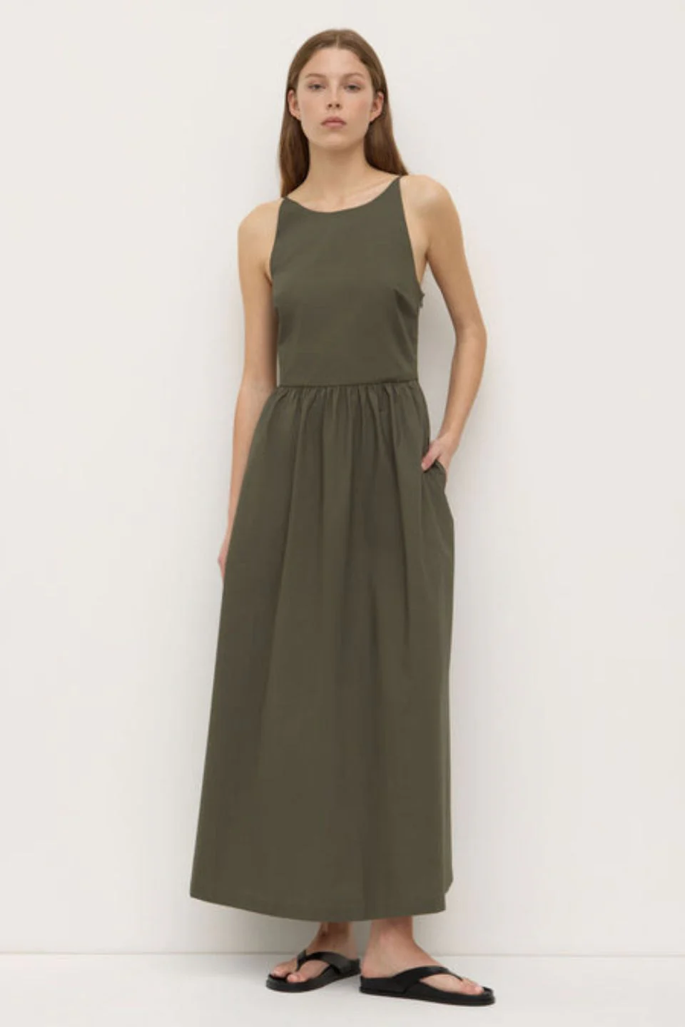 Posie Moss Sleeveless High Neck Cotton Midi Dress
