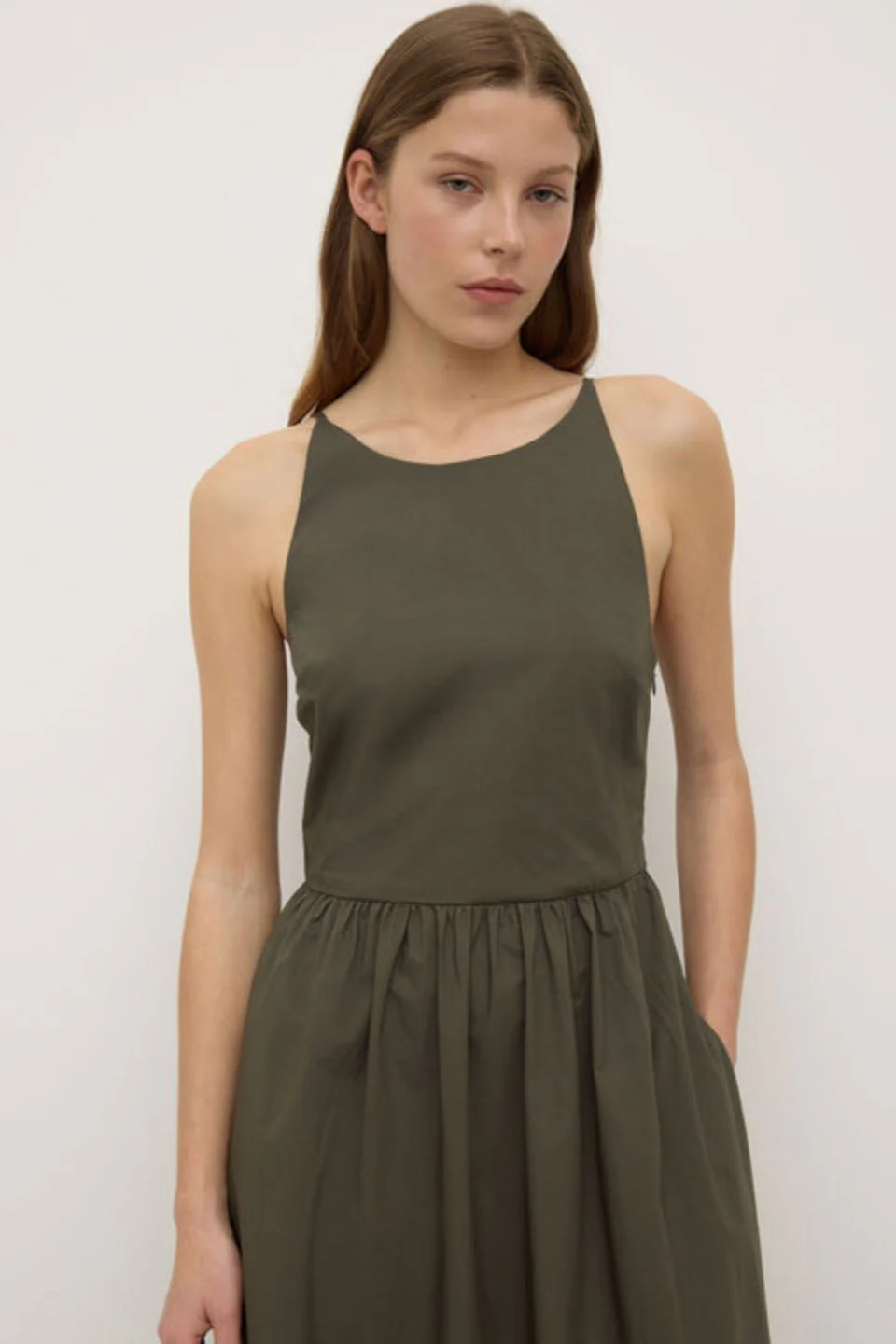 Posie Moss Sleeveless High Neck Cotton Midi Dress - Image 2