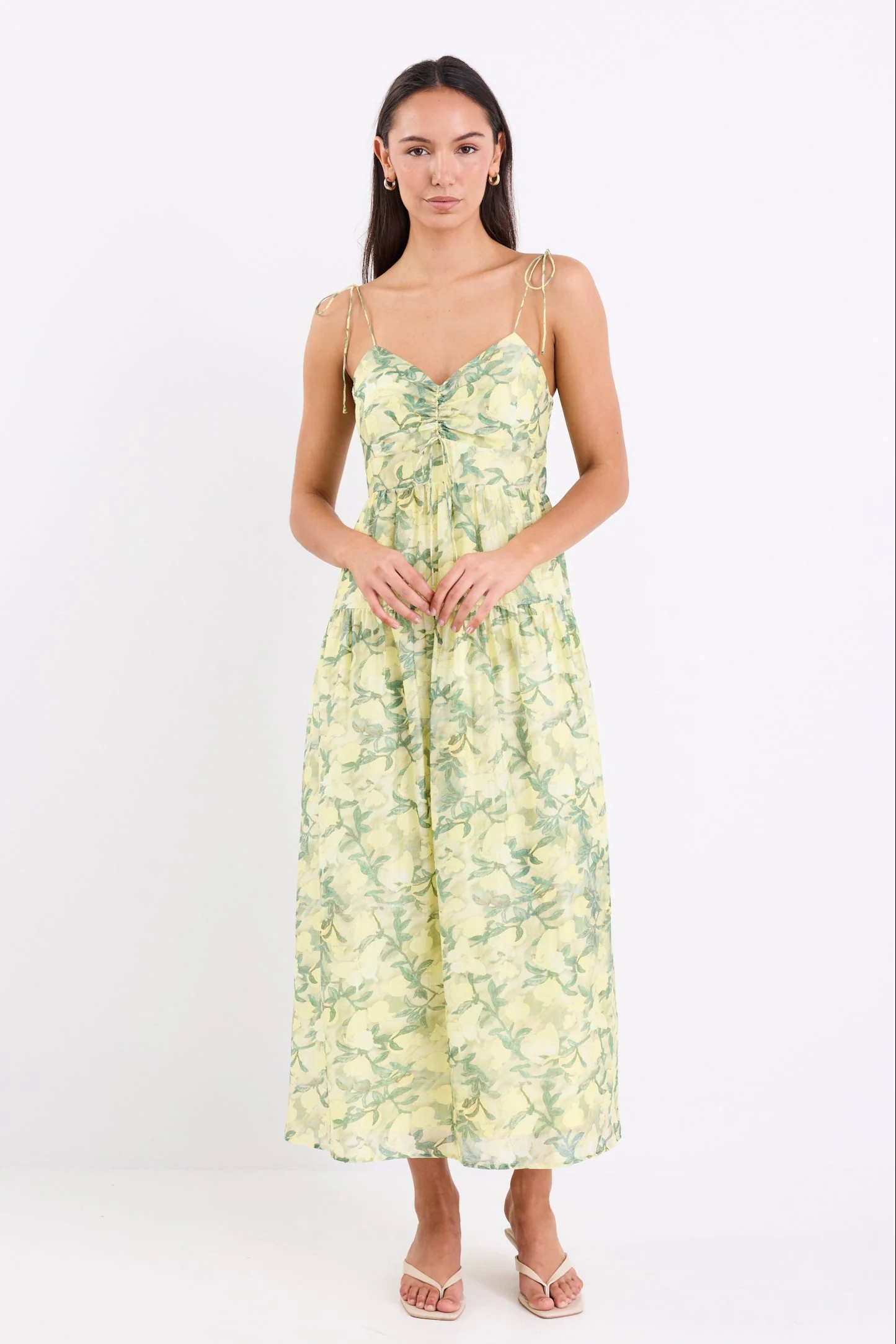 Positano Lemonade Print Strappy Tiered Maxi Dress