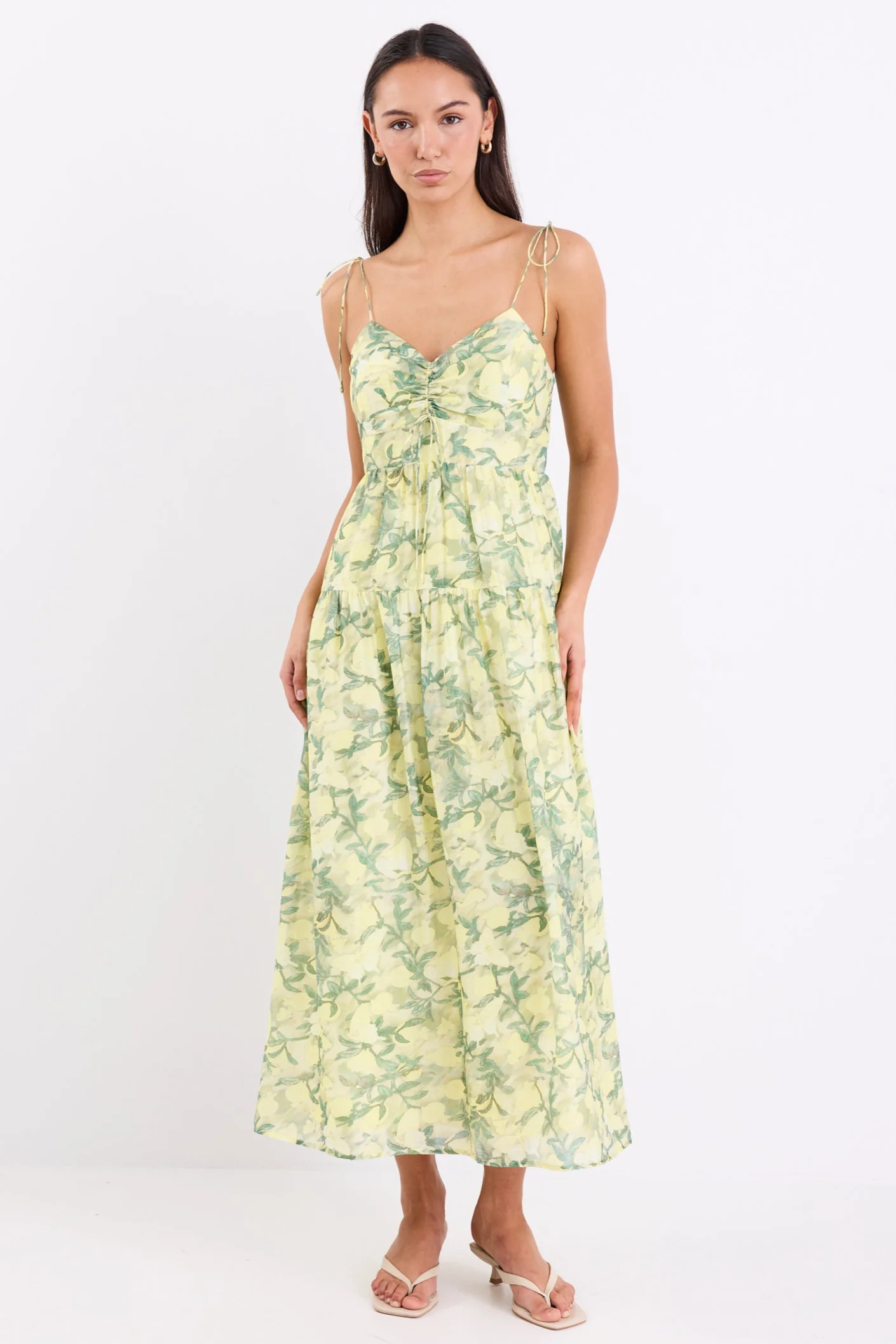 Positano Lemonade Print Strappy Tiered Maxi Dress - Image 3