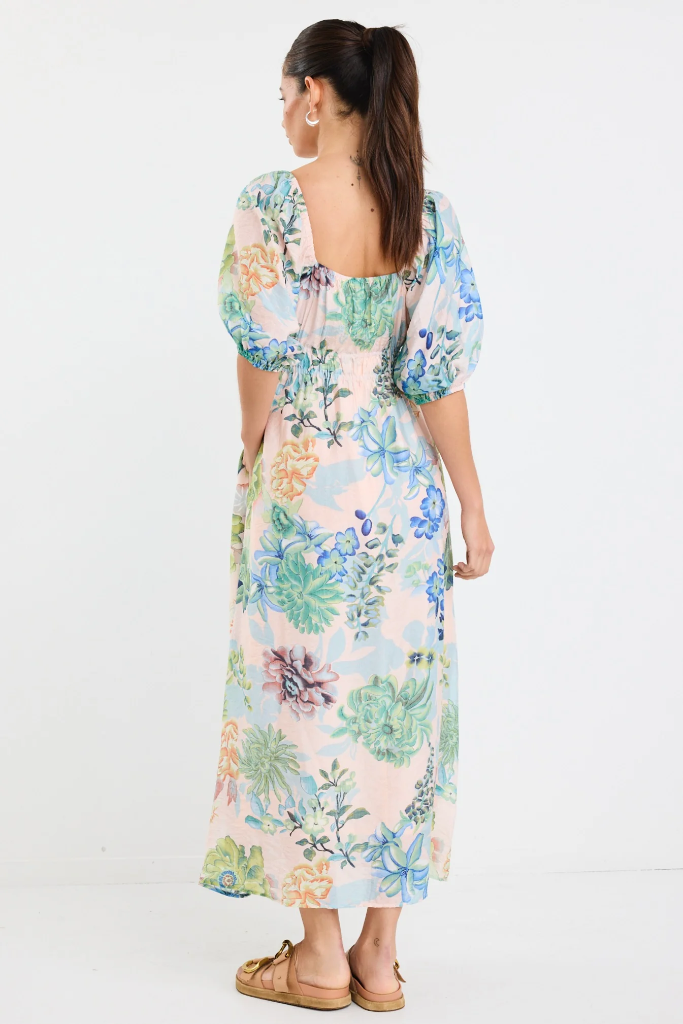 Posy Blue Posy Print Sweetheart Puff Sleeve Midi Dress - Image 6