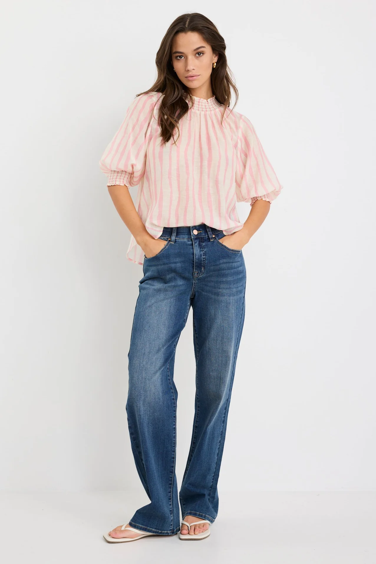 Precisian Blush Stripe High Neck SS Top
