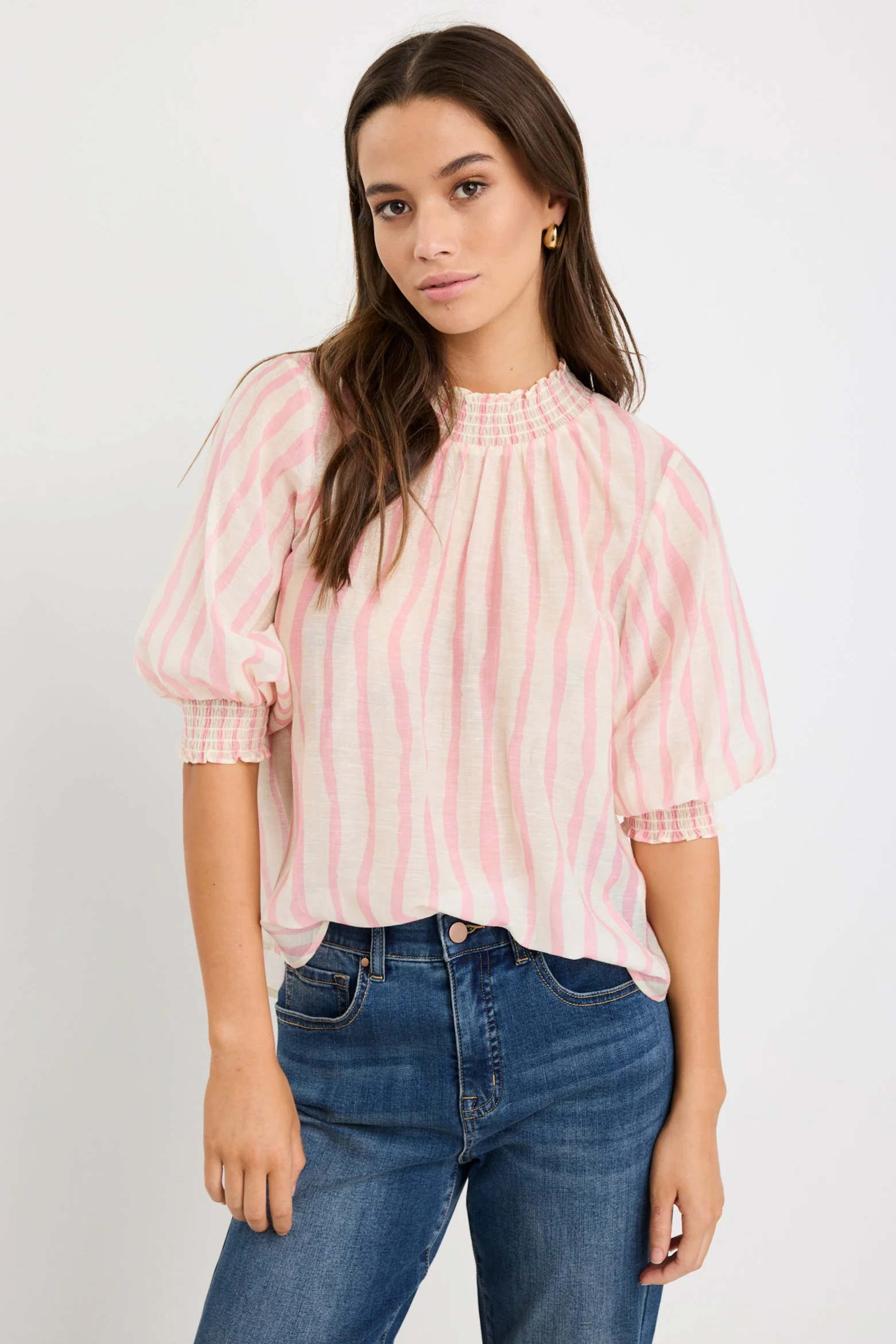 Precisian Blush Stripe High Neck SS Top - Image 6