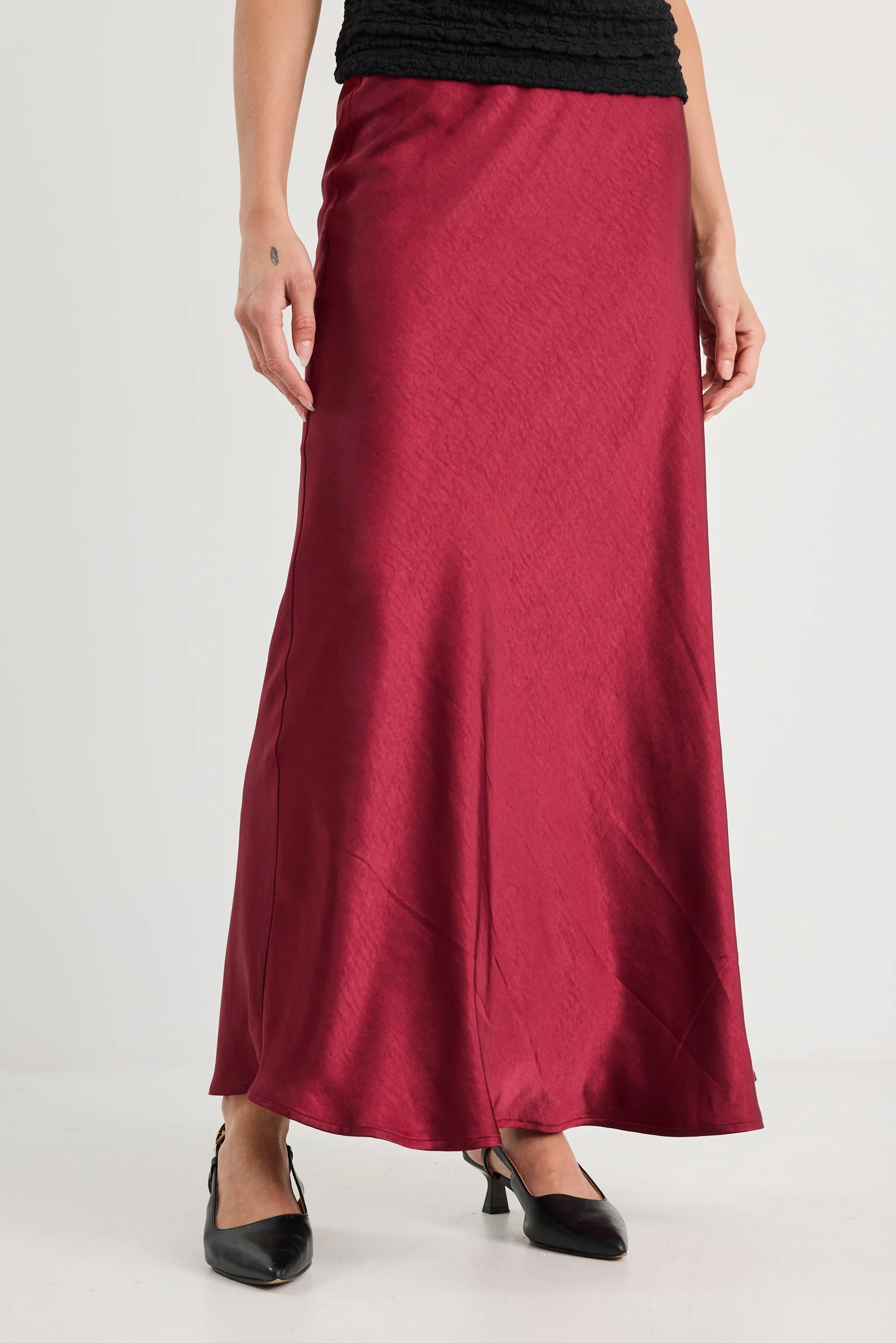 Preserve Burgundy Satin Floaty Bias Midi Skirt - Image 3