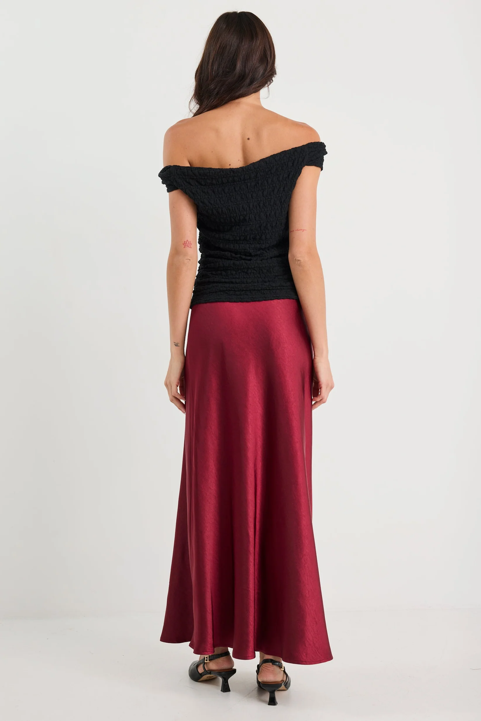 Preserve Burgundy Satin Floaty Bias Midi Skirt - Image 4