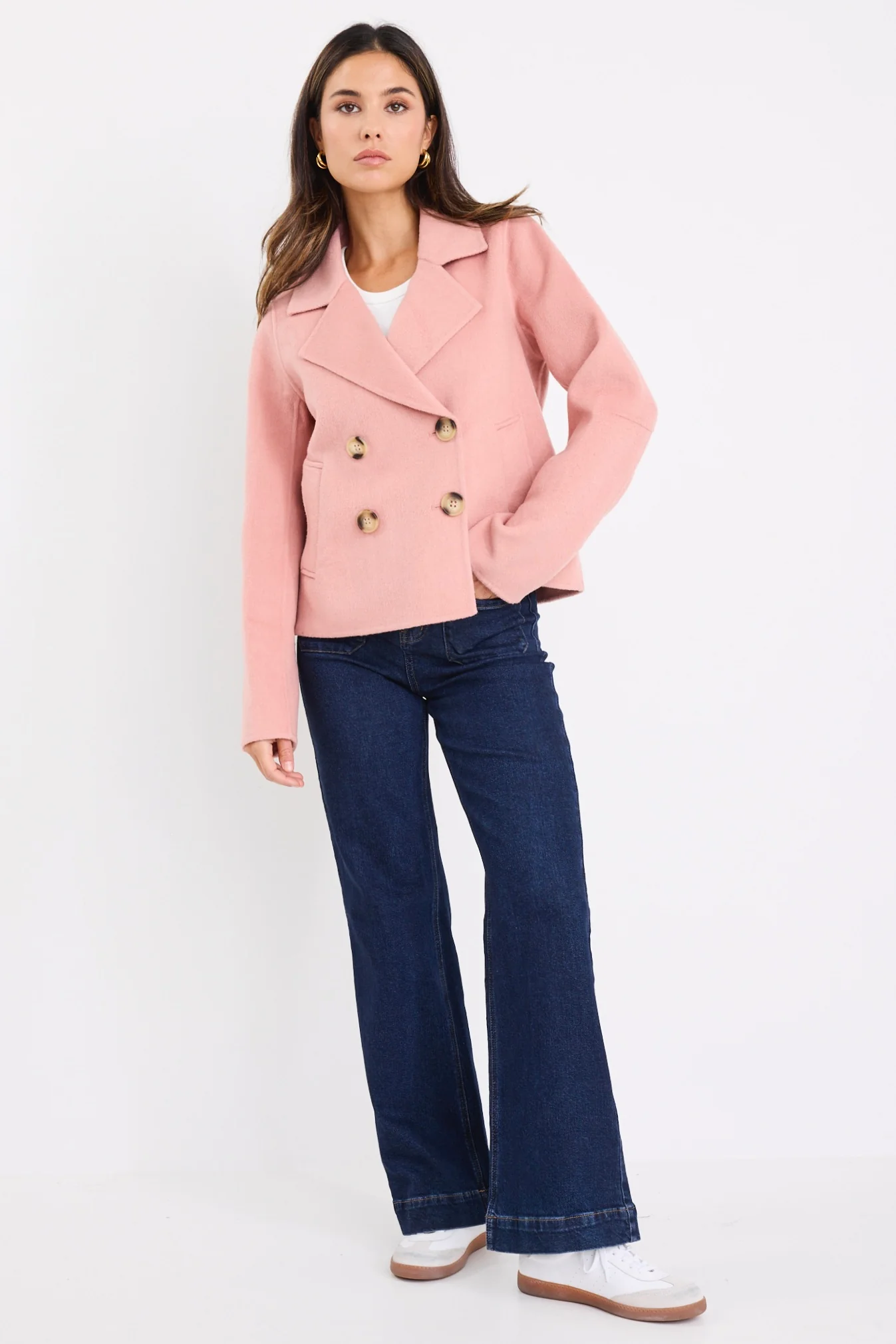 Prestige Blush Wool Blend Short Double Breasted Coat