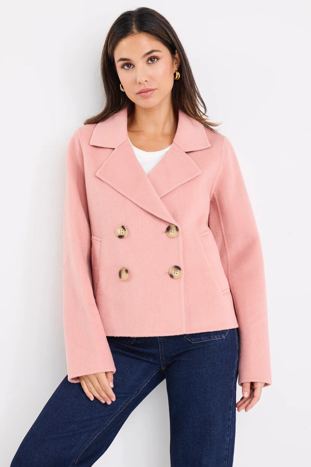 Prestige Blush Wool Blend Short Double Breasted Coat - Image 2