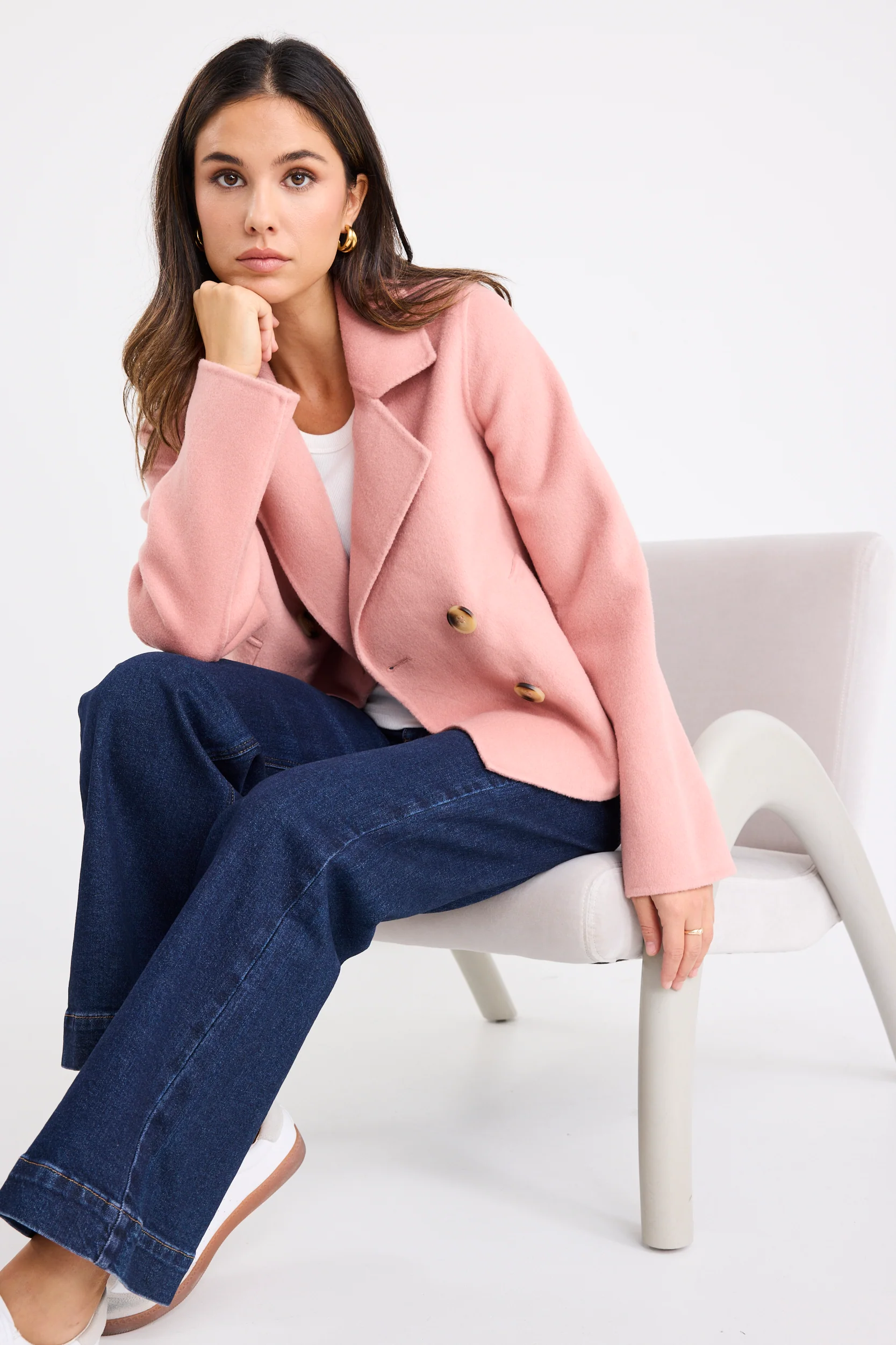 Prestige Blush Wool Blend Short Double Breasted Coat - Image 4