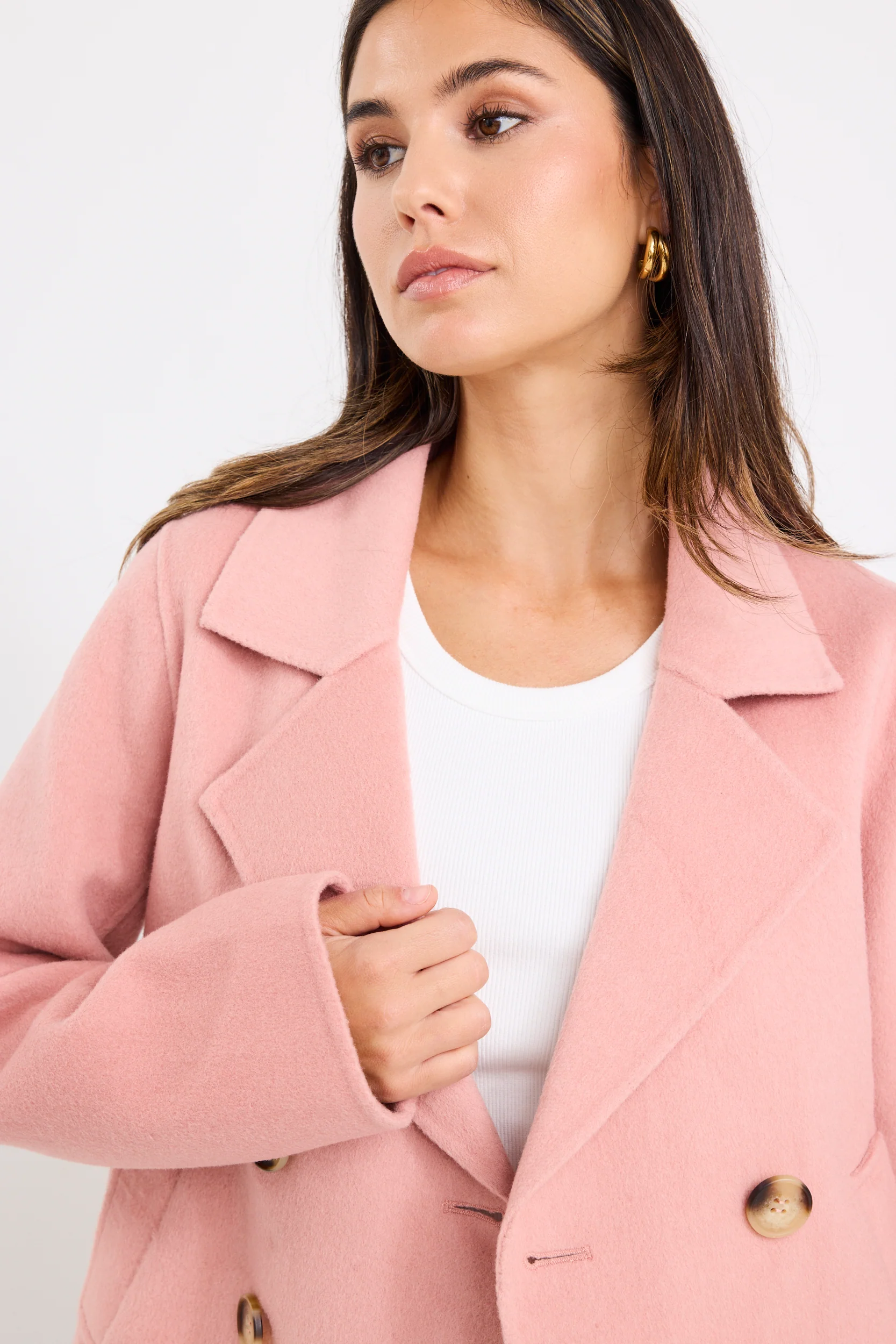 Prestige Blush Wool Blend Short Double Breasted Coat - Image 5