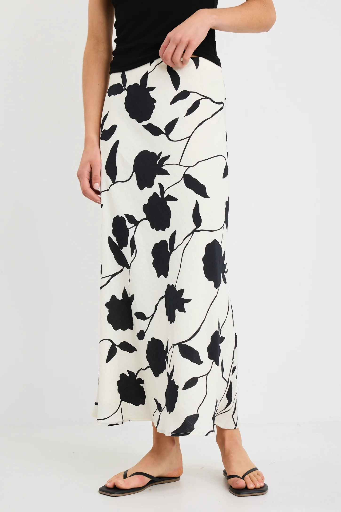 Prodigy Ivory Floral Bias Cut Midi Skirt - Image 2