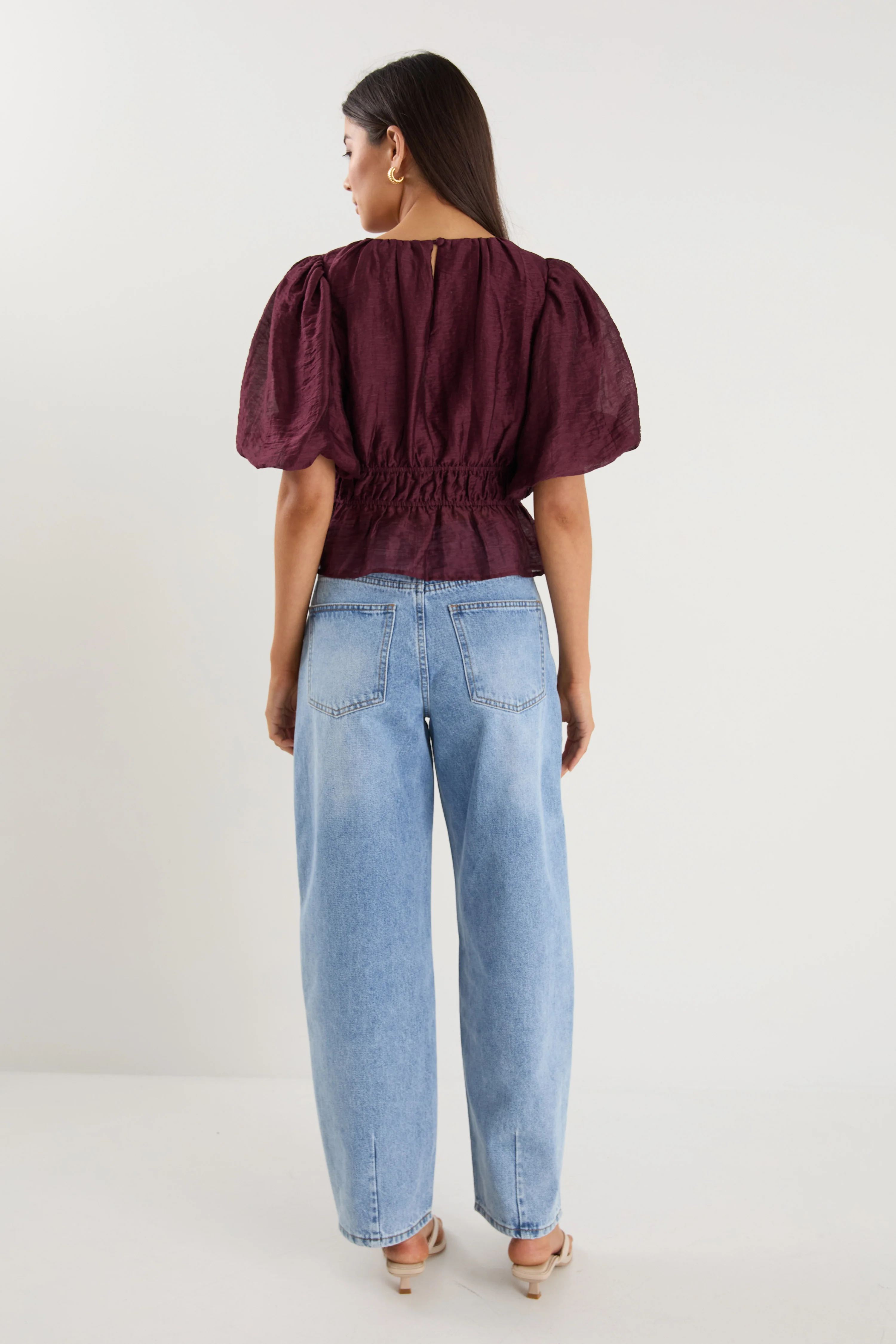 Prompt Burgundy Plum Bubble Sleeve Top - Image 6