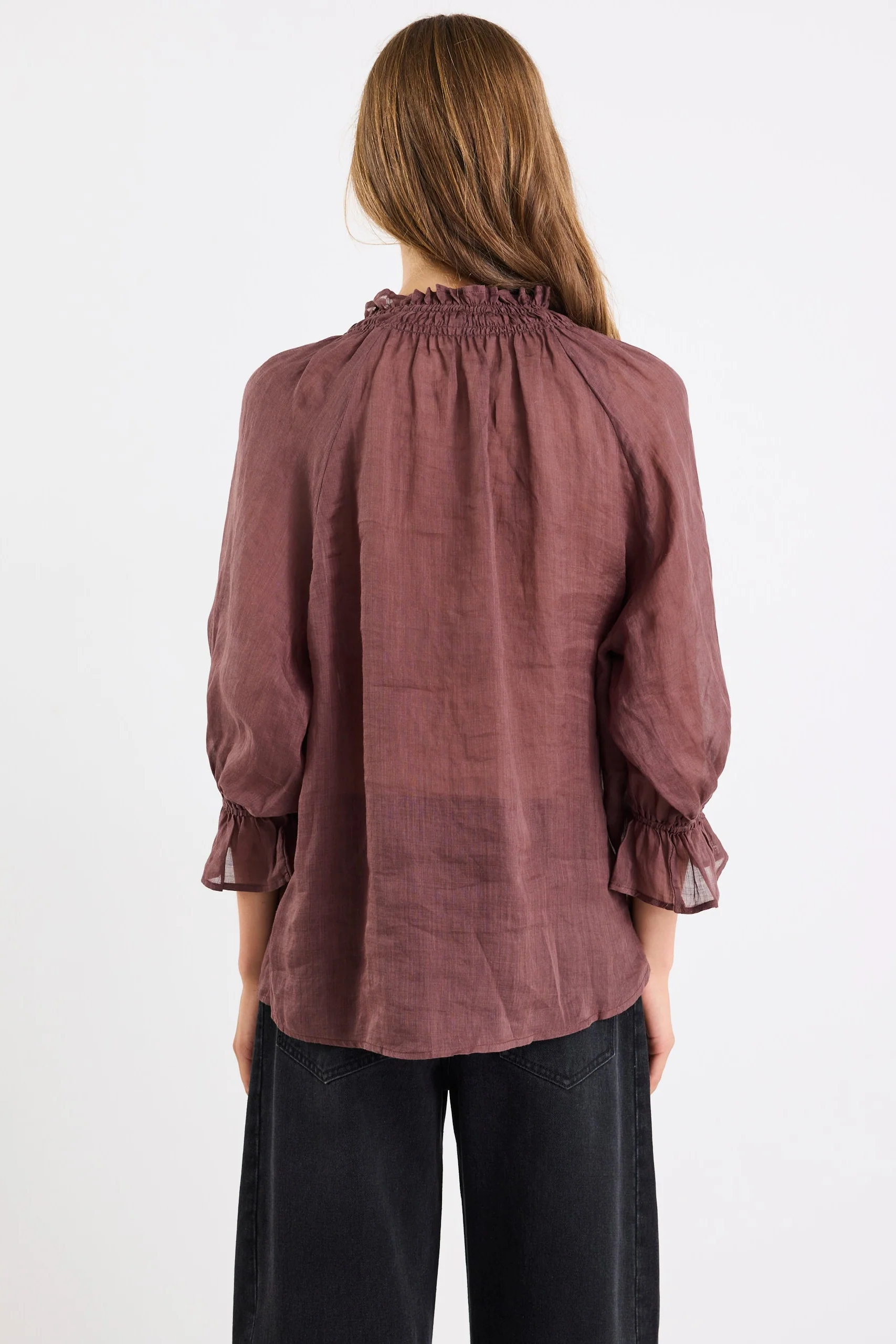 Prospect Chocolate Tie Front Mid Sleeve Top - Image 6