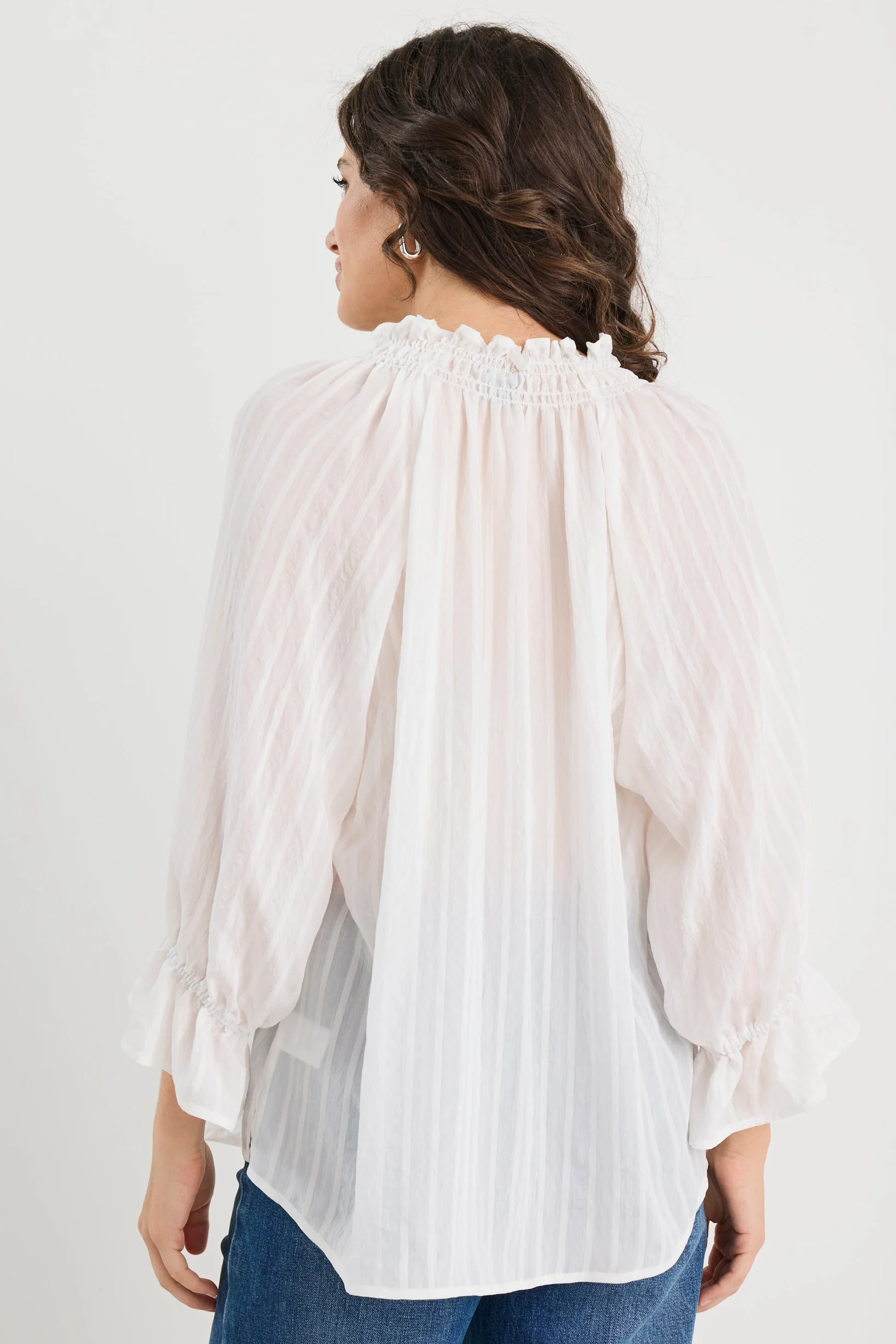 Prospect Ivory Stripe Tie Front Mid Sleeve Top - Image 5