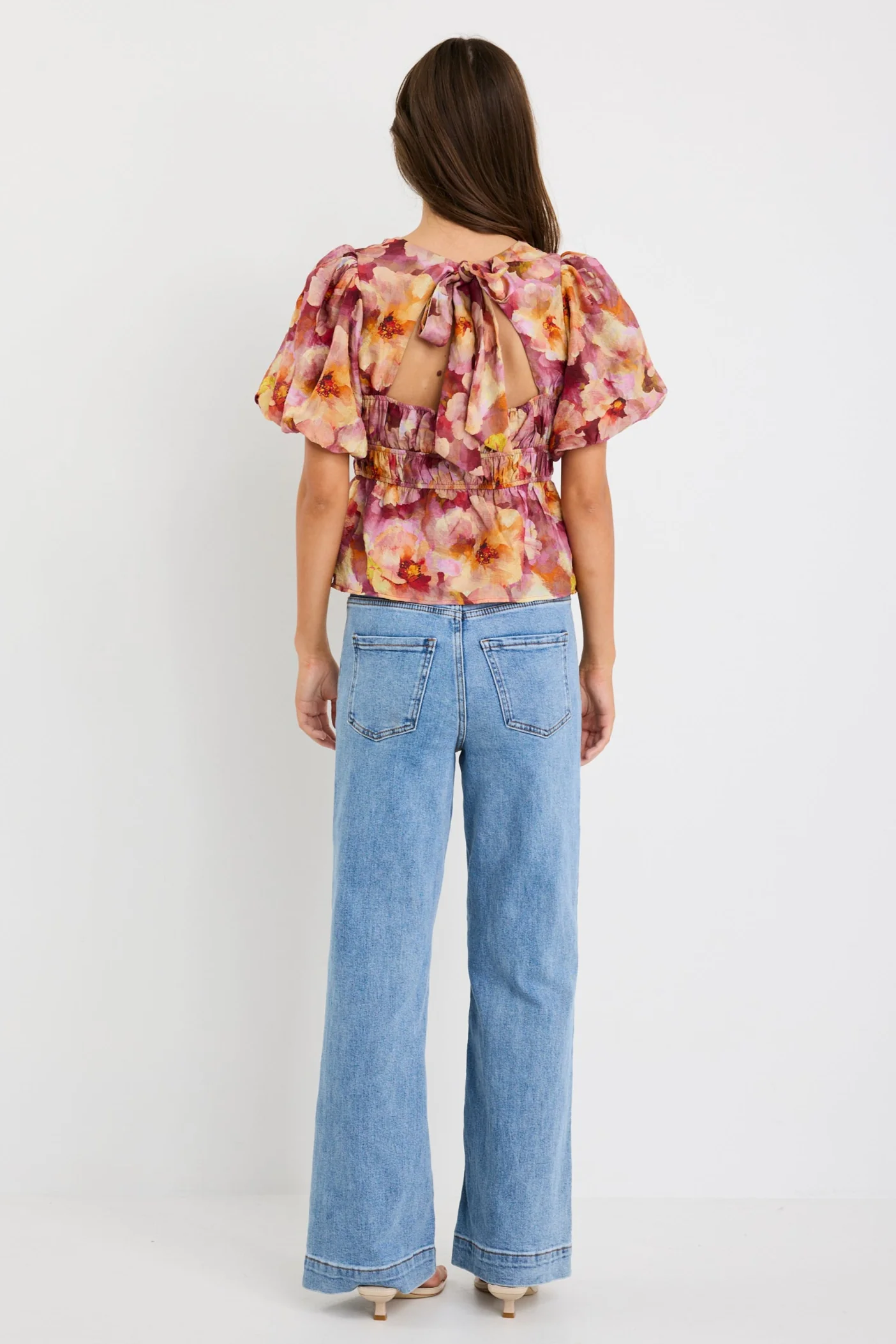 Provoke Pink Multi Floral Bubble Sleeve Top - Image 4