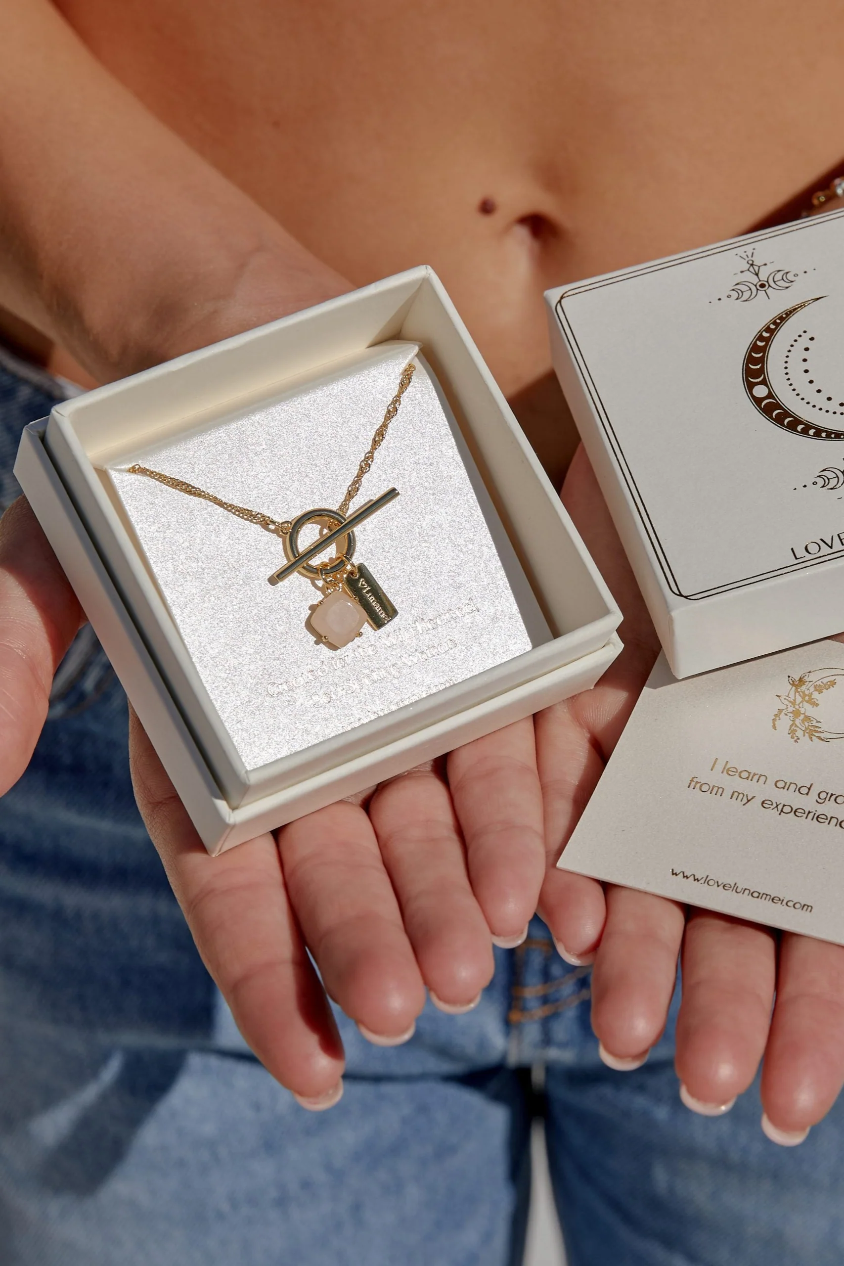 Pure 18k Gold Plate with Rose Quartz Fob Necklace