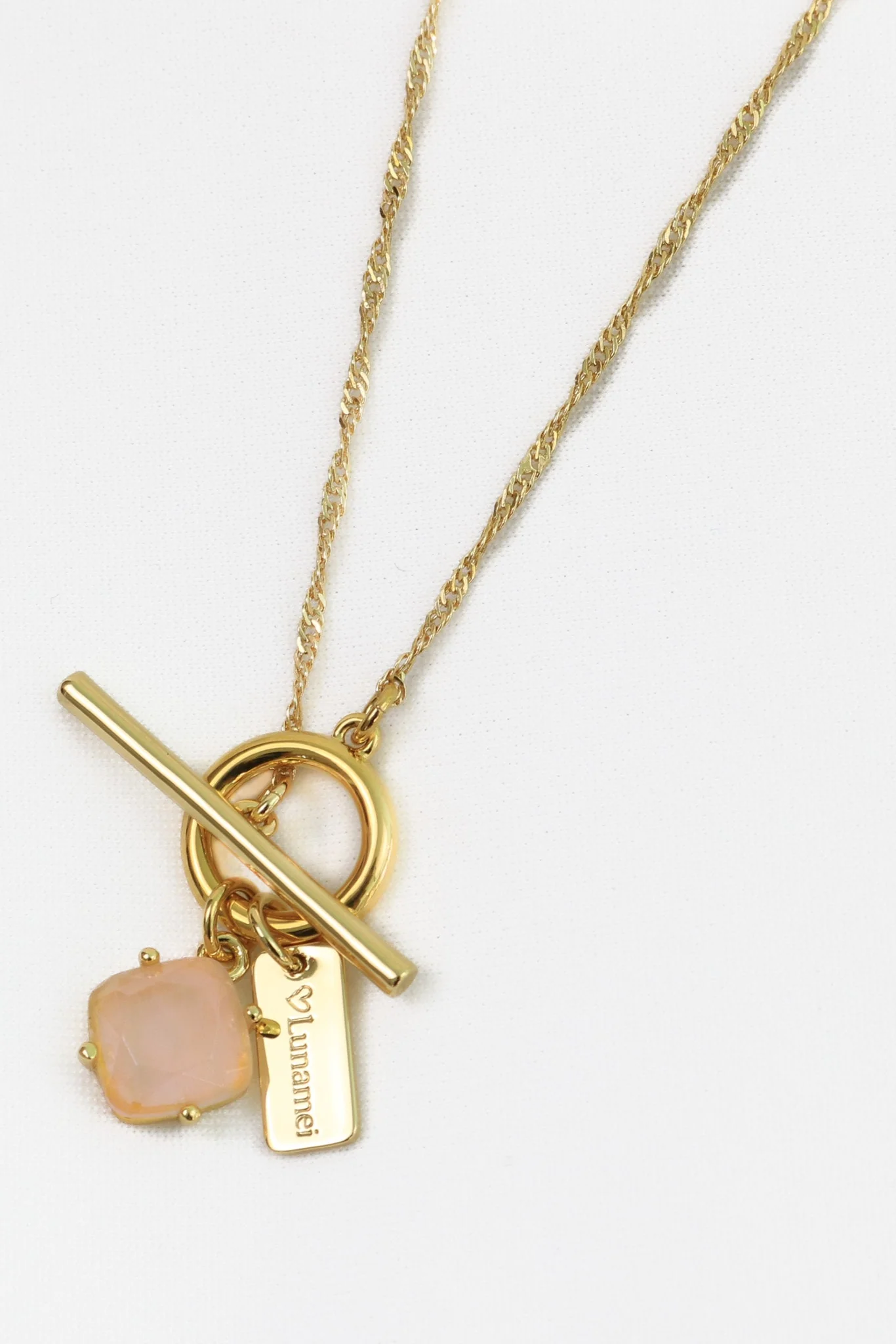 Pure 18k Gold Plate with Rose Quartz Fob Necklace - Image 3
