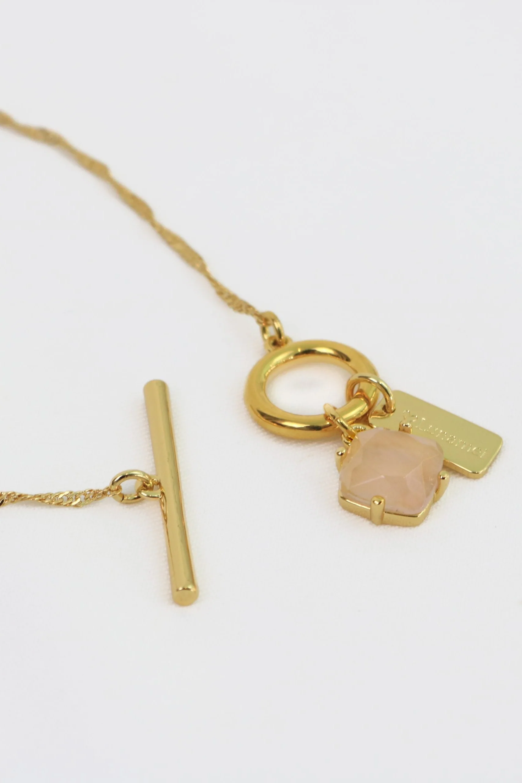 Pure 18k Gold Plate with Rose Quartz Fob Necklace - Image 4