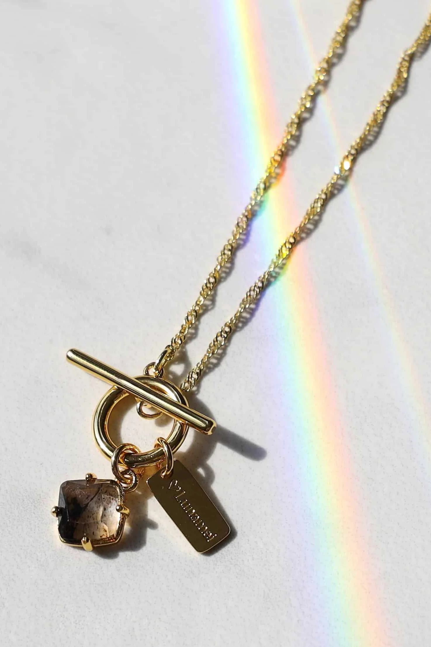 Pure 18k Gold Plate with Herkimer Quartz Fob Necklace - Image 2