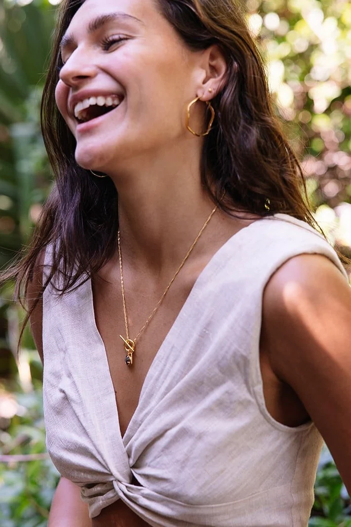 Pure 18k Gold Plate with Herkimer Quartz Fob Necklace - Image 3