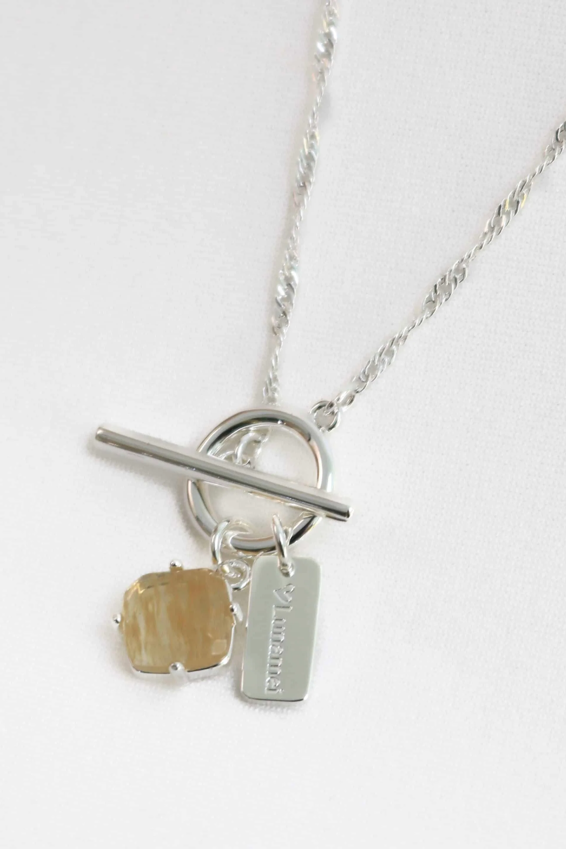 Pure Sterling Silver Plate with Herkimer Quartz Fob Necklace - Image 2