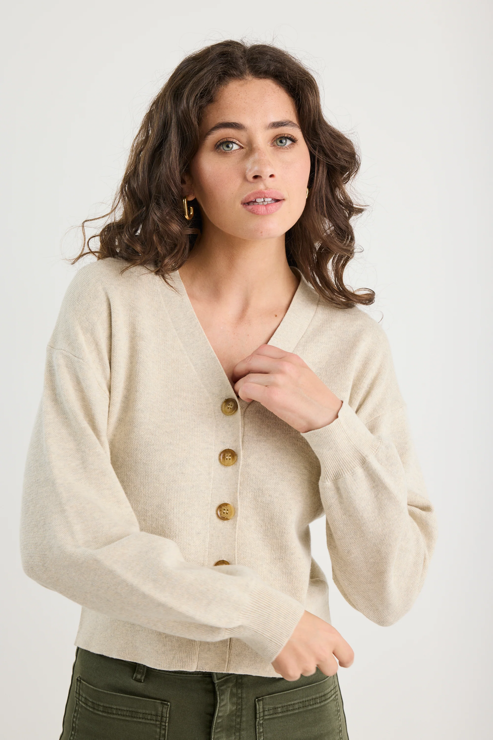 Purity Oat Marle V Neck Cardigan - Image 3