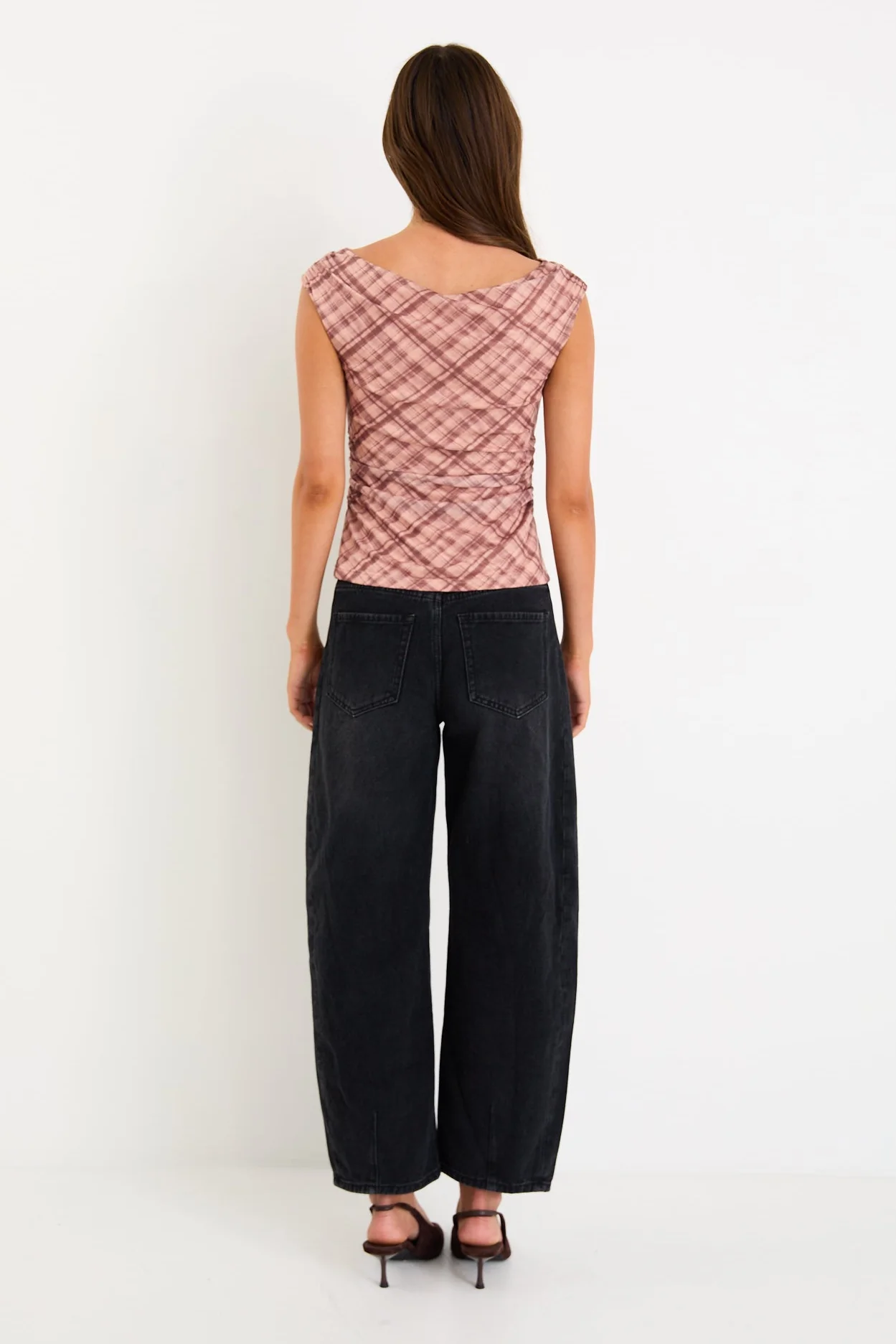 Quartette Blush Check Mesh Scoop Neck Top - Image 4