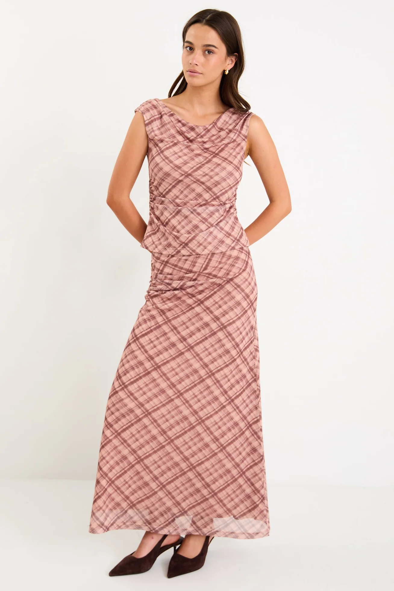 Quench Blush Check Mesh Panelled Maxi Skirt - Image 2