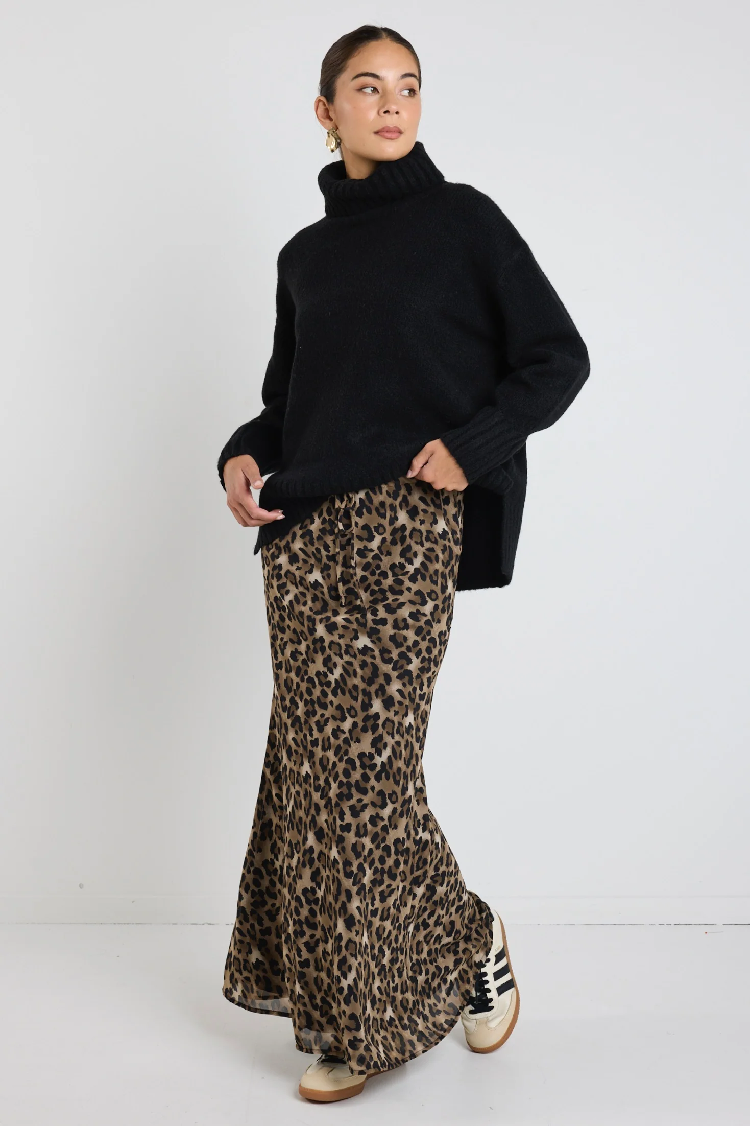 Rally Leopard Tie Waist Bias Maxi Skirt - Image 2