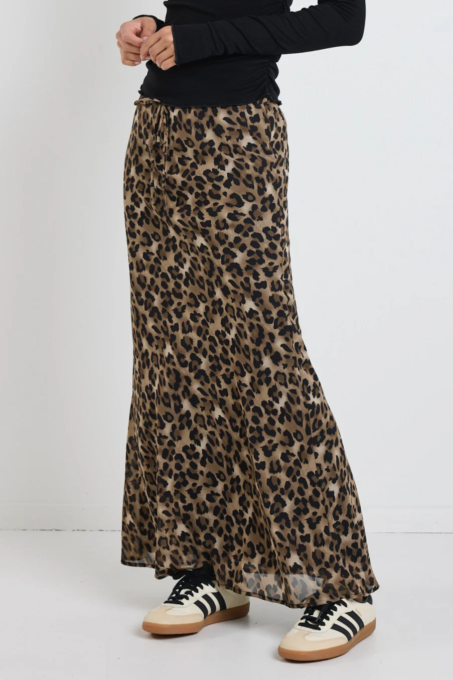 Rally Leopard Tie Waist Bias Maxi Skirt - Image 5