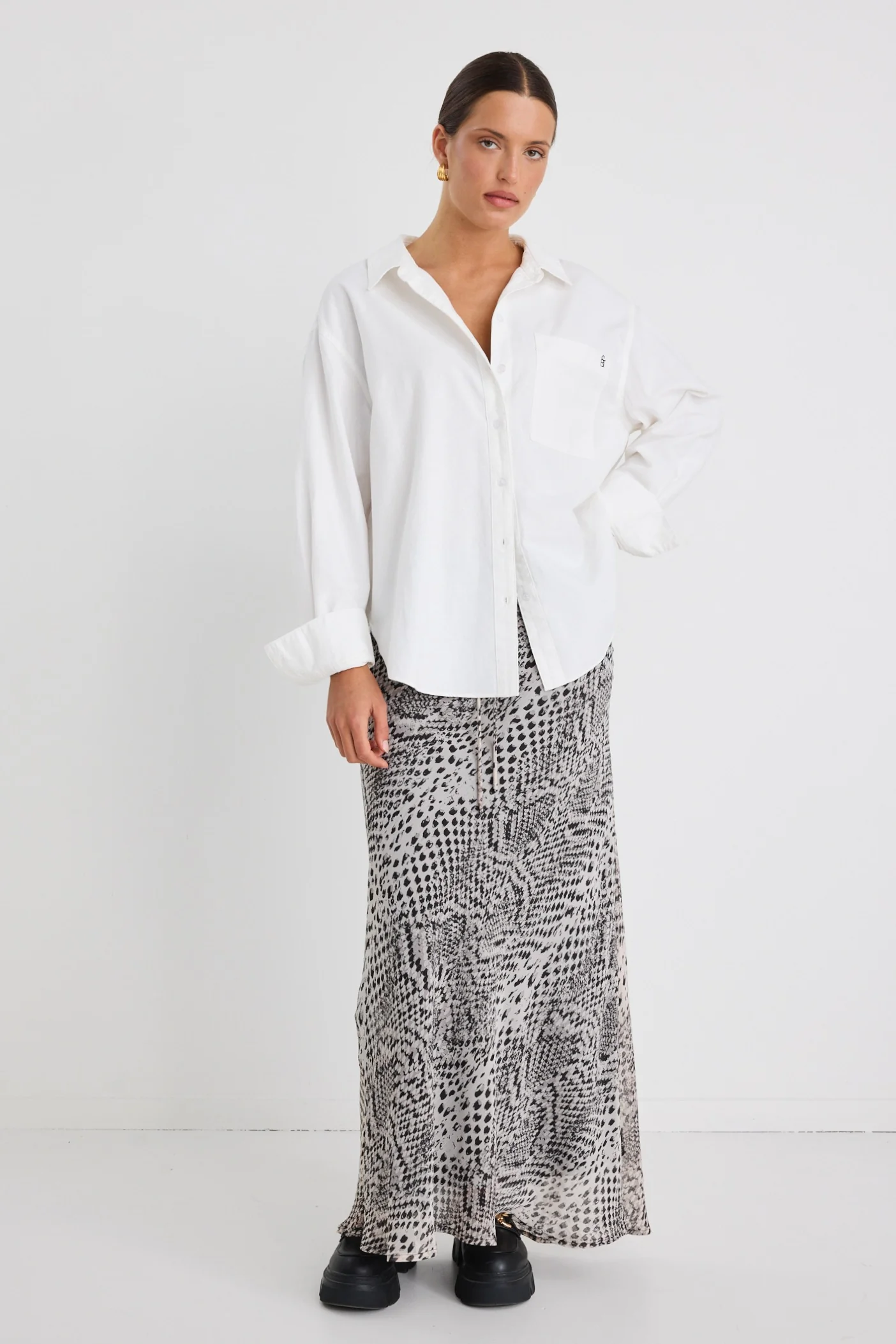 Rarity Charcoal Snake Tie Waist Bias Maxi Skirt