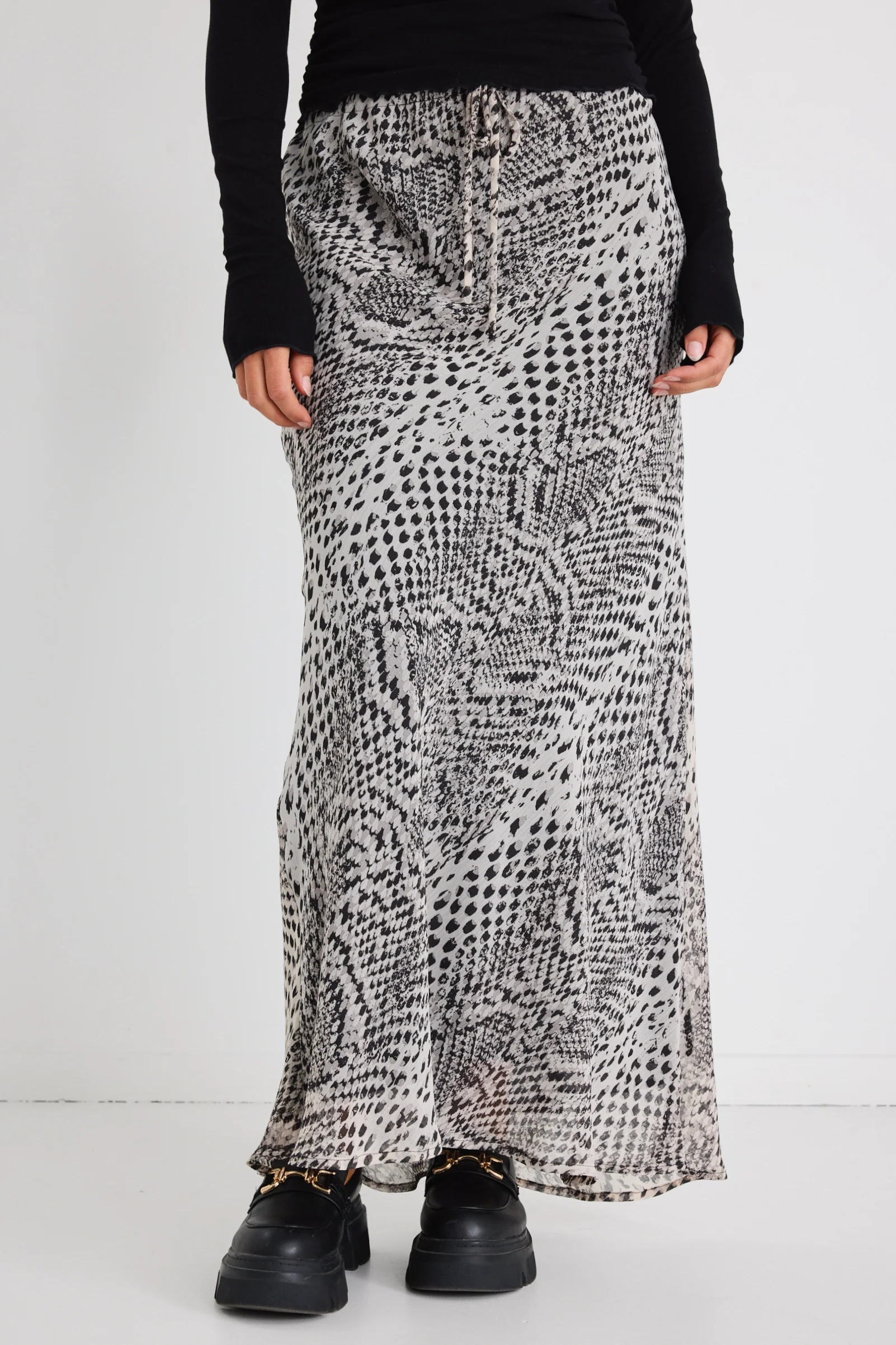 Rarity Charcoal Snake Tie Waist Bias Maxi Skirt - Image 2