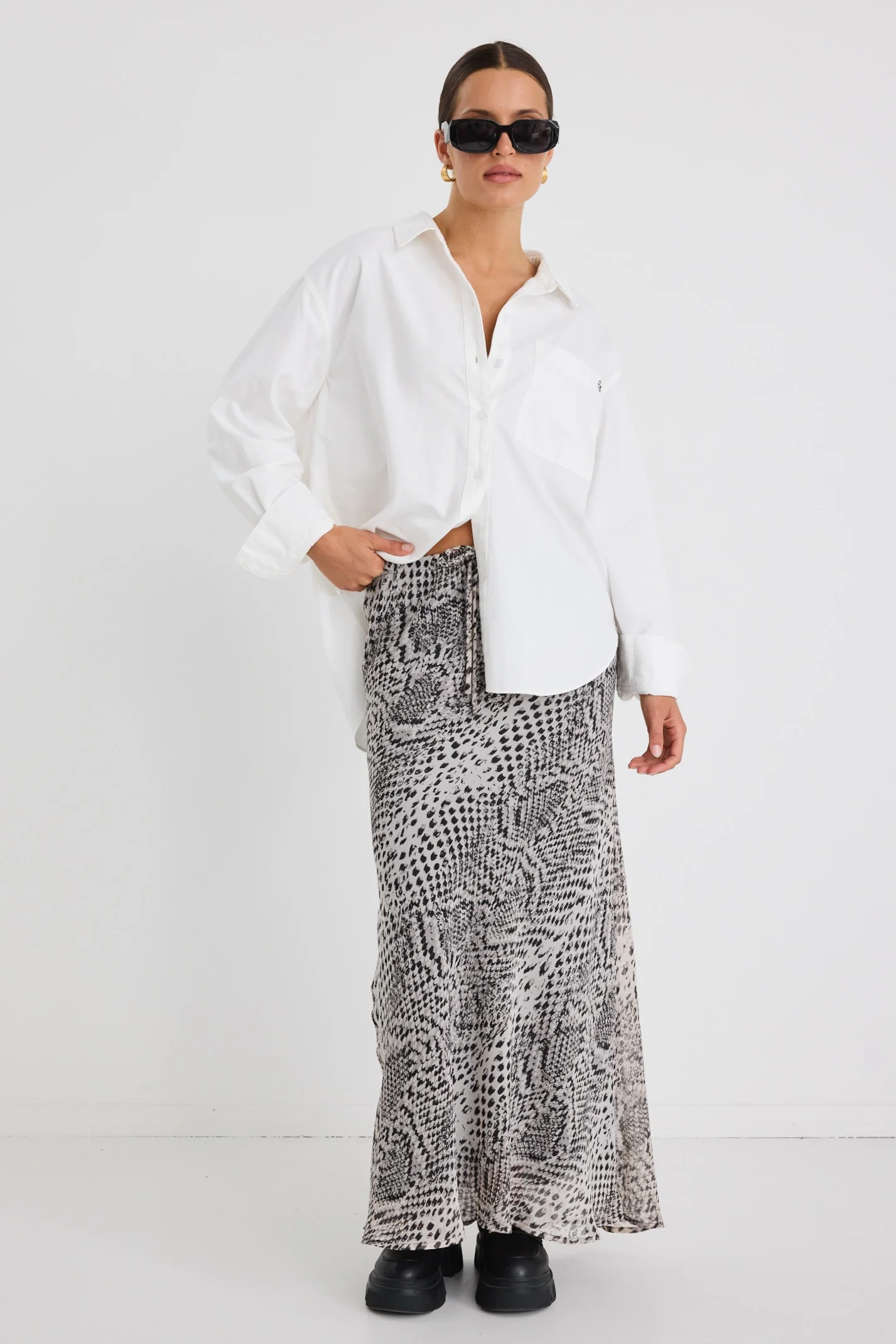 Rarity Charcoal Snake Tie Waist Bias Maxi Skirt - Image 3