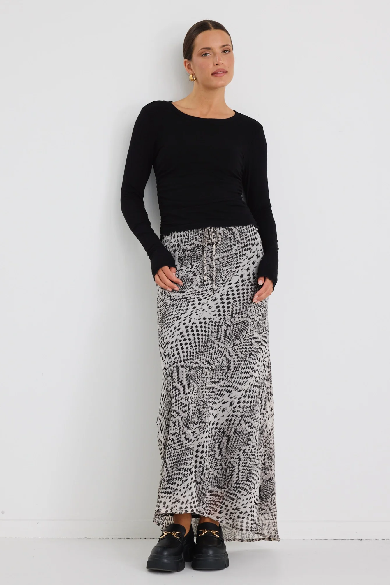 Rarity Charcoal Snake Tie Waist Bias Maxi Skirt - Image 4