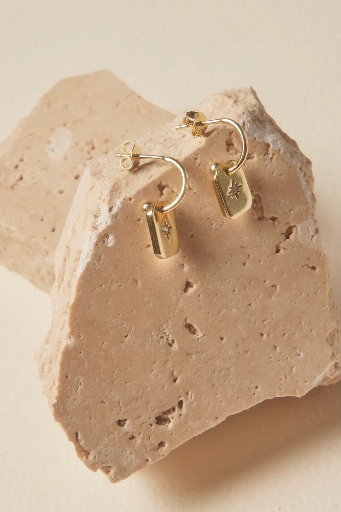 Rectangle Signet Hoop Gold Earrings. - Image 2