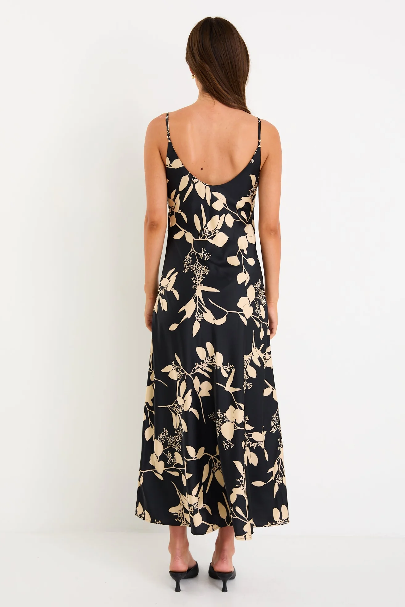 Region Black Beige Floral Satin Lace Trim Maxi Dress - Image 4