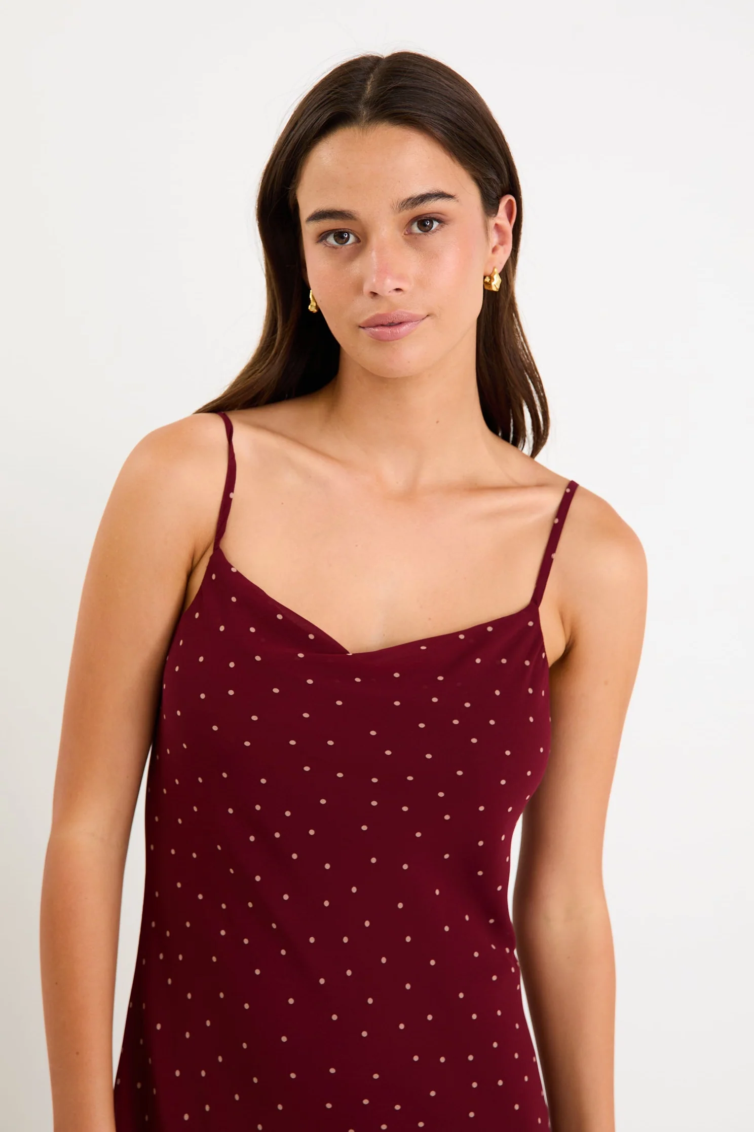 Reign Burgundy Polka Dot Georgette Strappy Maxi Dress - Image 3
