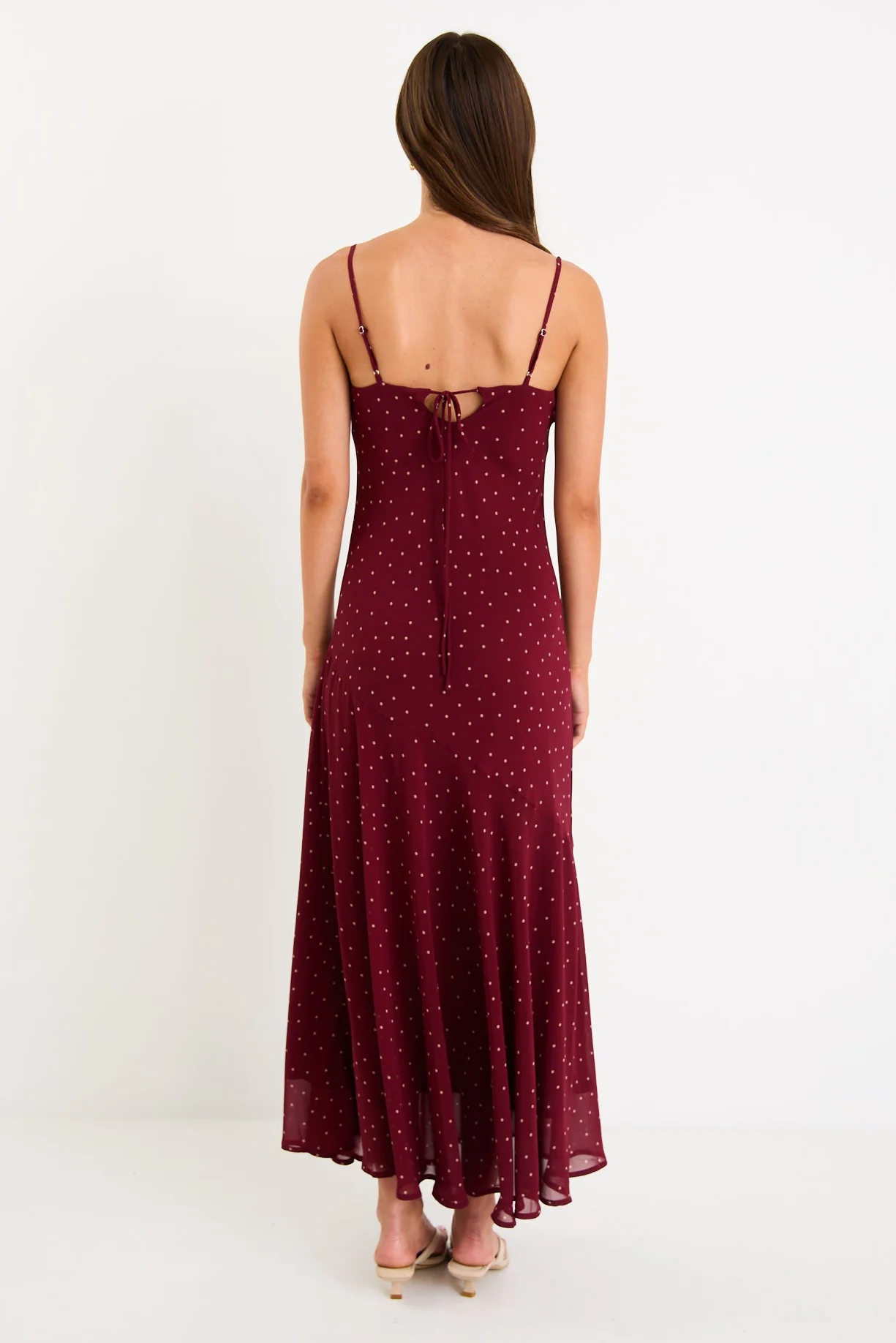 Reign Burgundy Polka Dot Georgette Strappy Maxi Dress - Image 5
