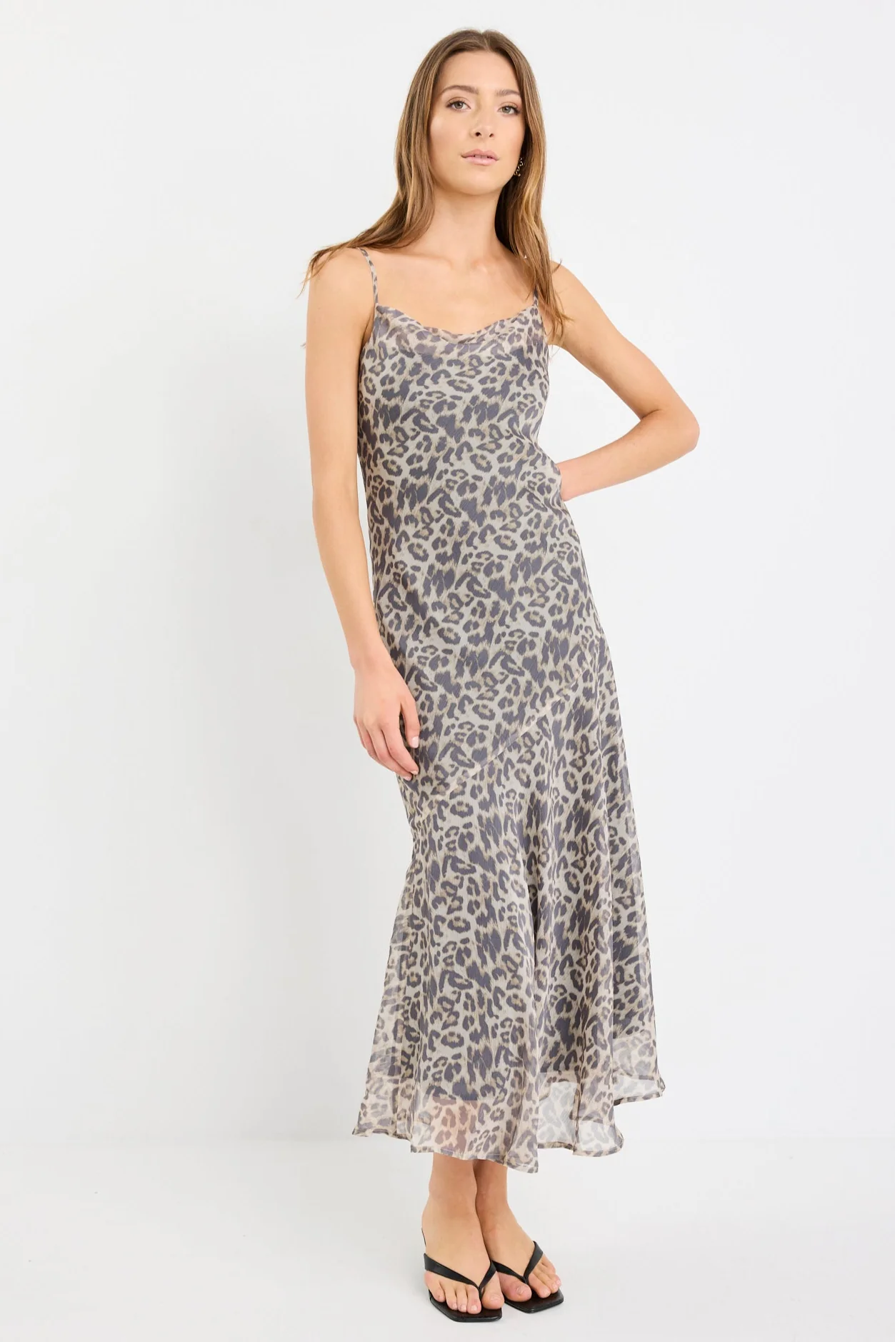 Reign Leopard Print Georgette Strappy Maxi Dress - Image 3