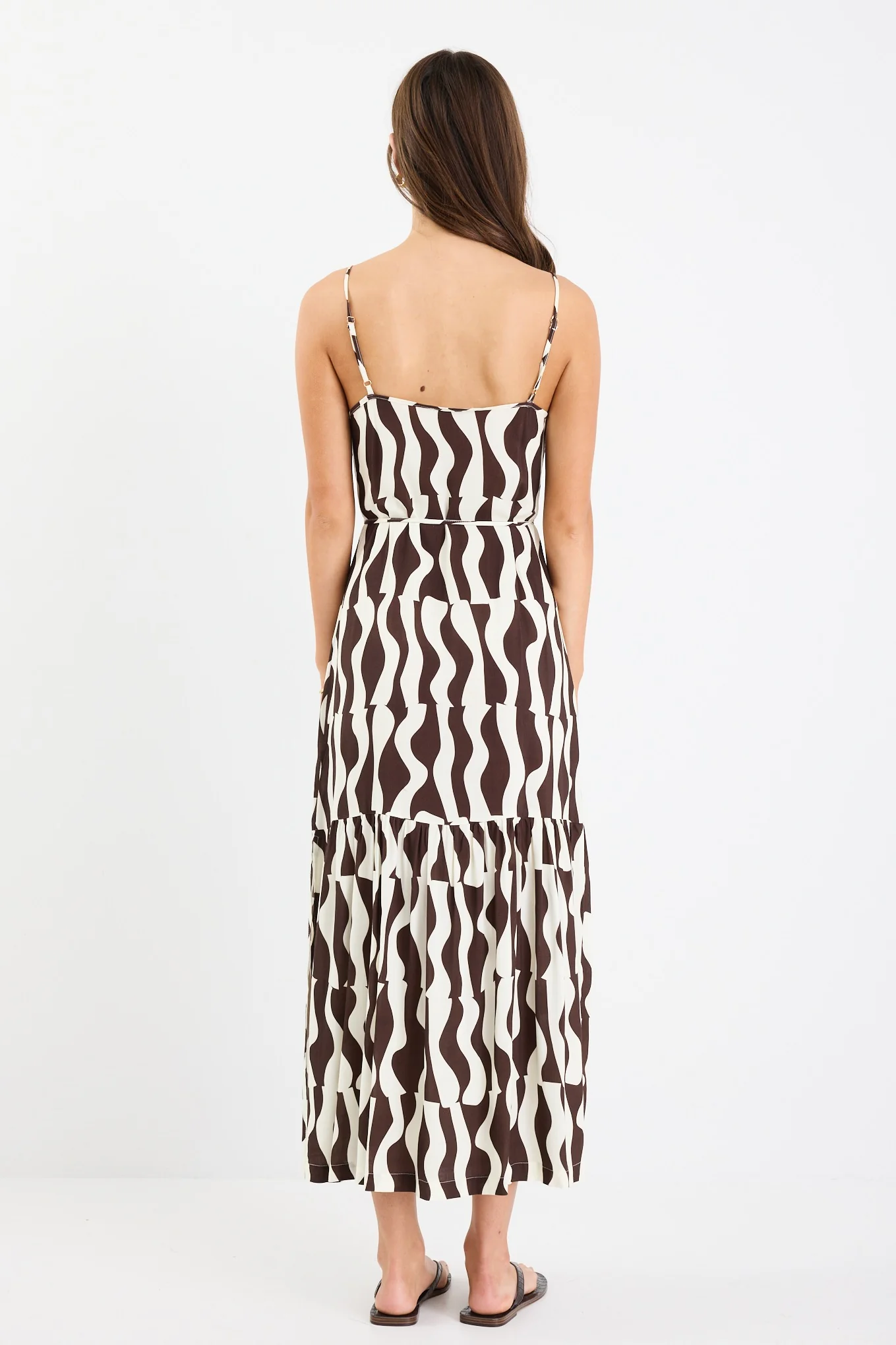 Relax Chocolate Geo Strappy Tiered Midi Dress - Image 7