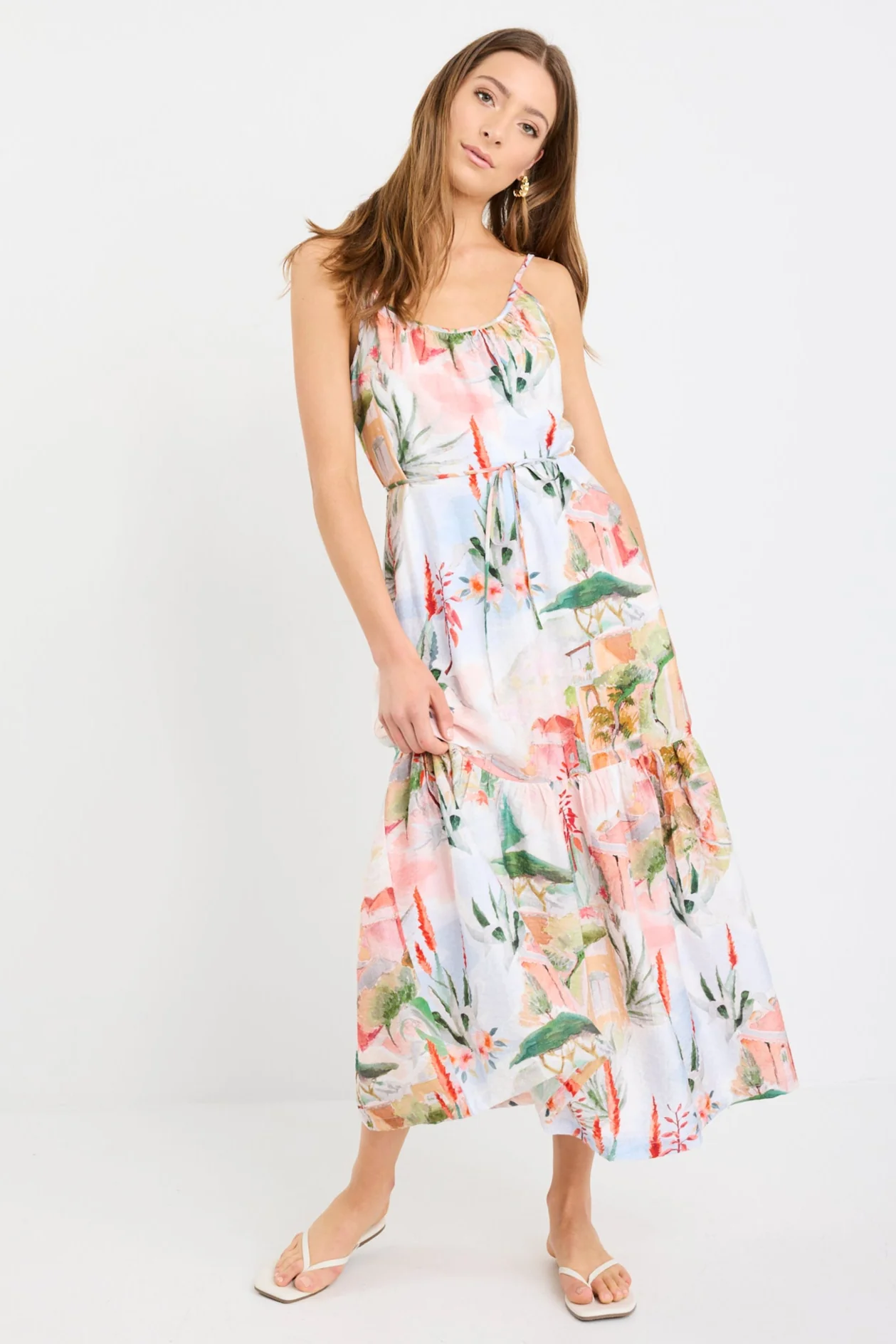 Relax Tuscan Sunset Strappy Tiered Midi Dress - Image 3