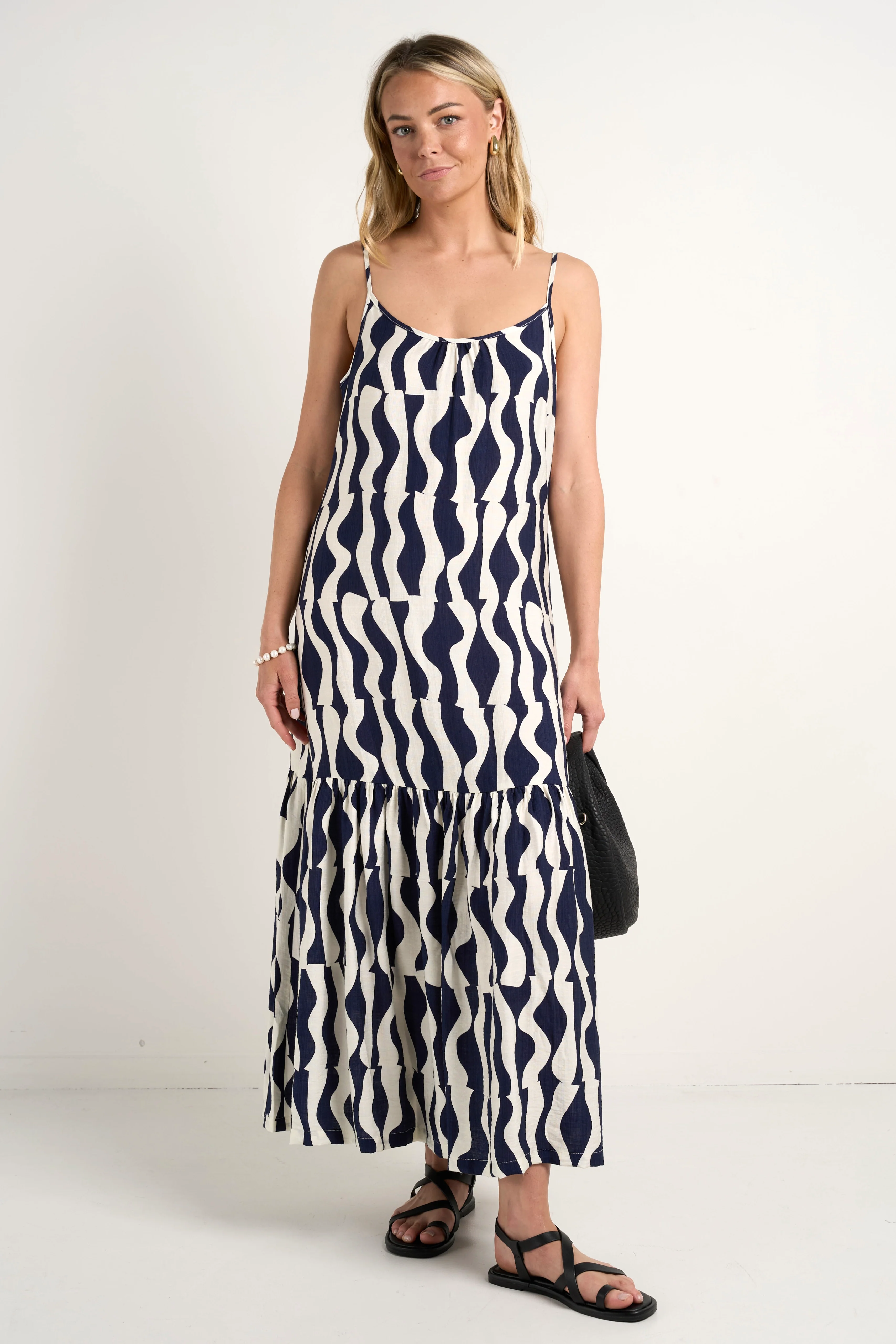 Relax Ink Geo Wave Strappy Tiered Midi Dress - Image 5