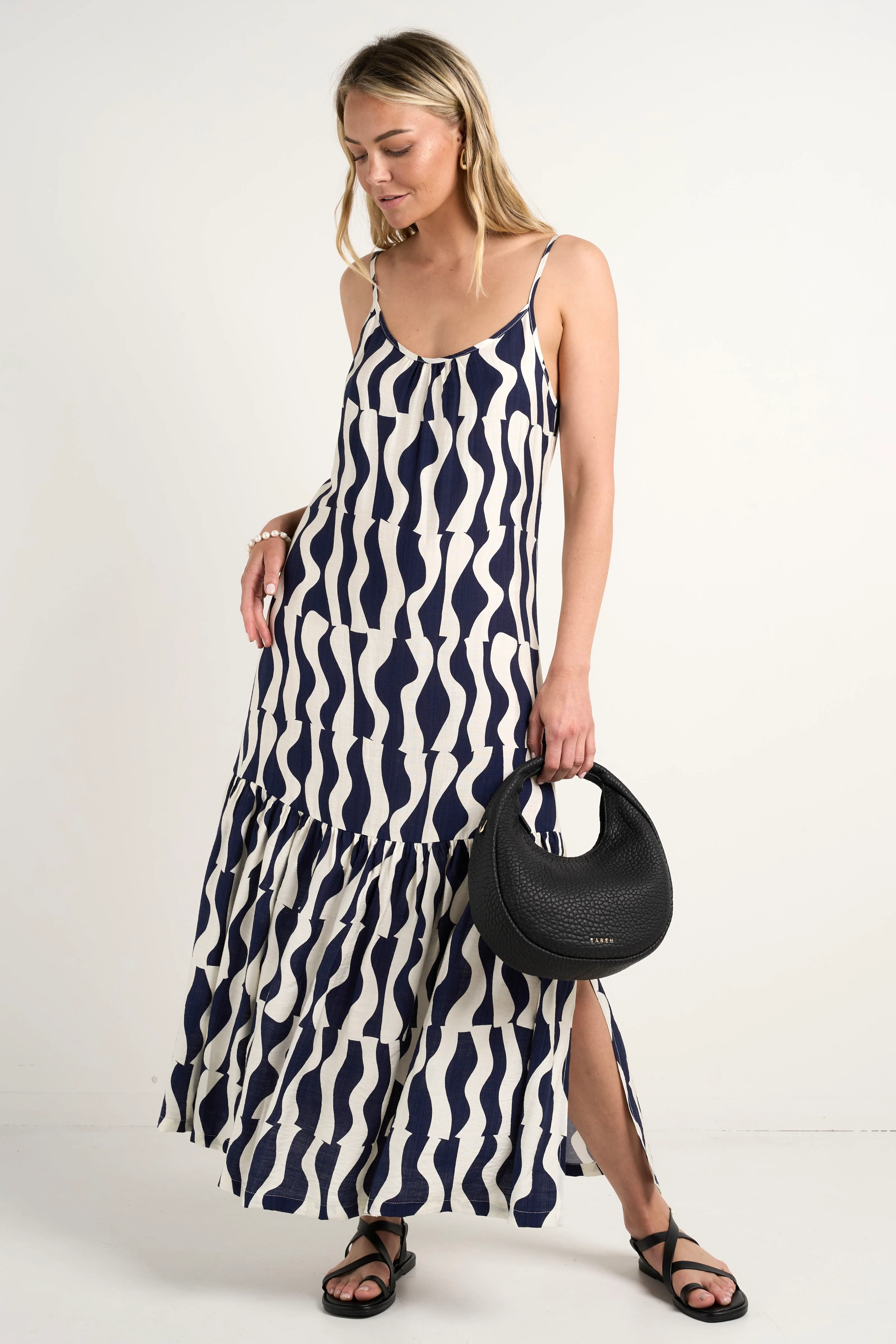 Relax Ink Geo Wave Strappy Tiered Midi Dress - Image 6