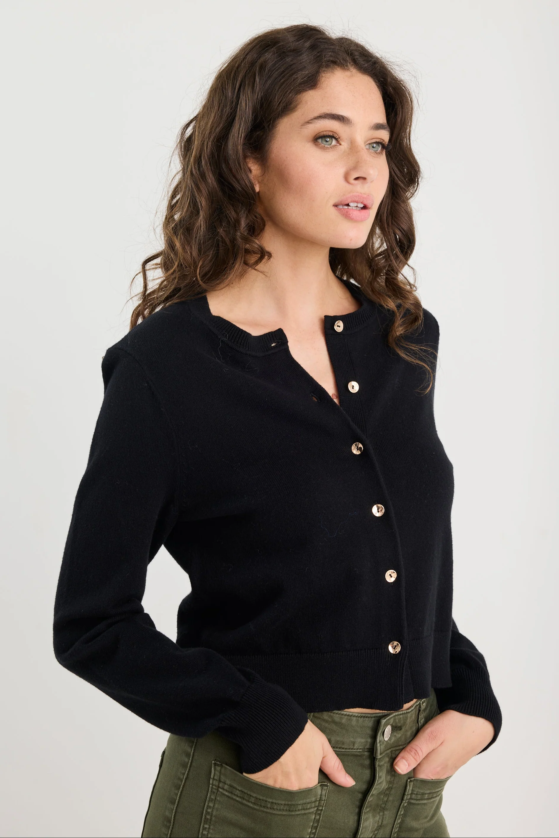 Replica Black Cotton Cashmere Crewneck Cardigan - Image 3