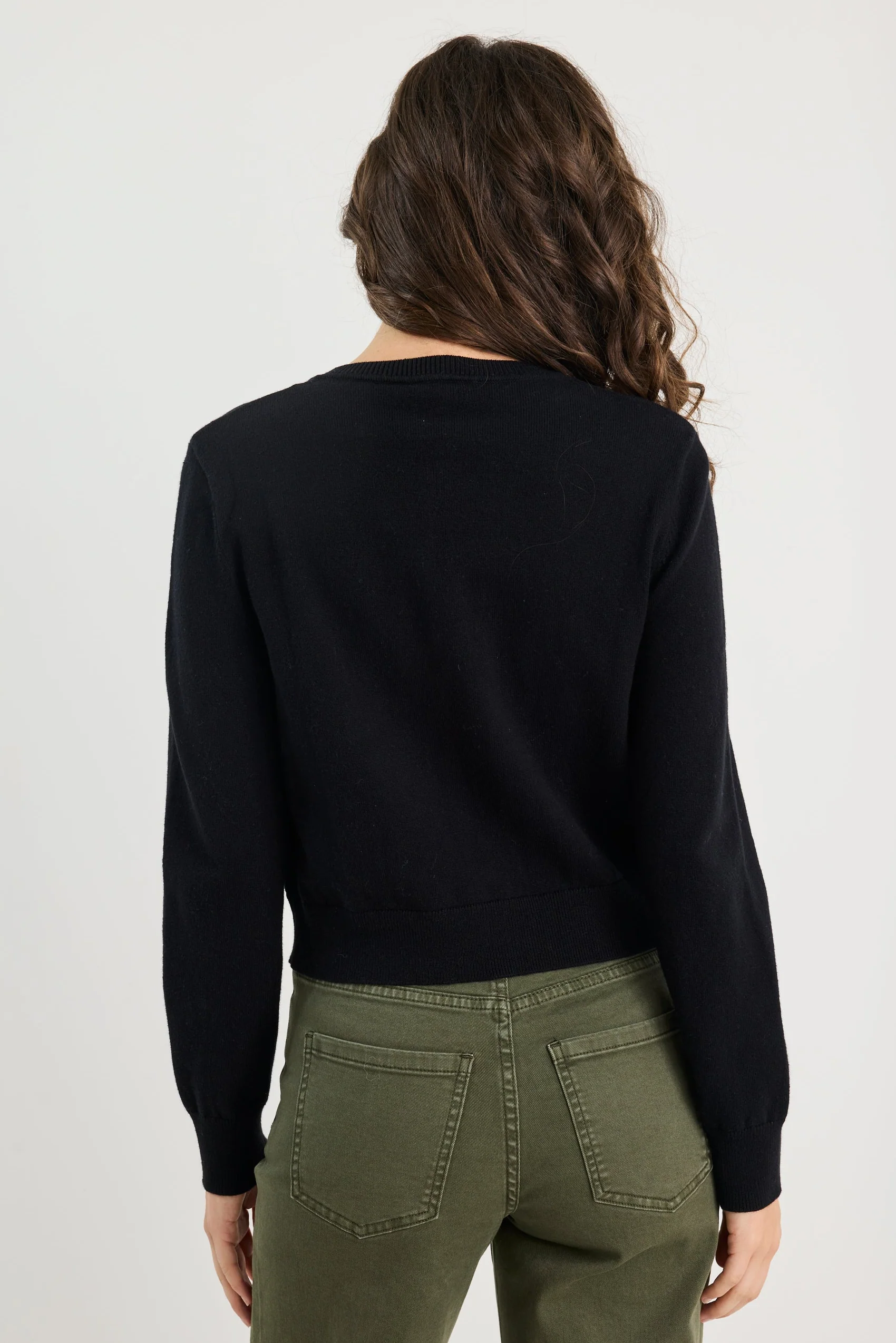 Replica Black Cotton Cashmere Crewneck Cardigan - Image 5