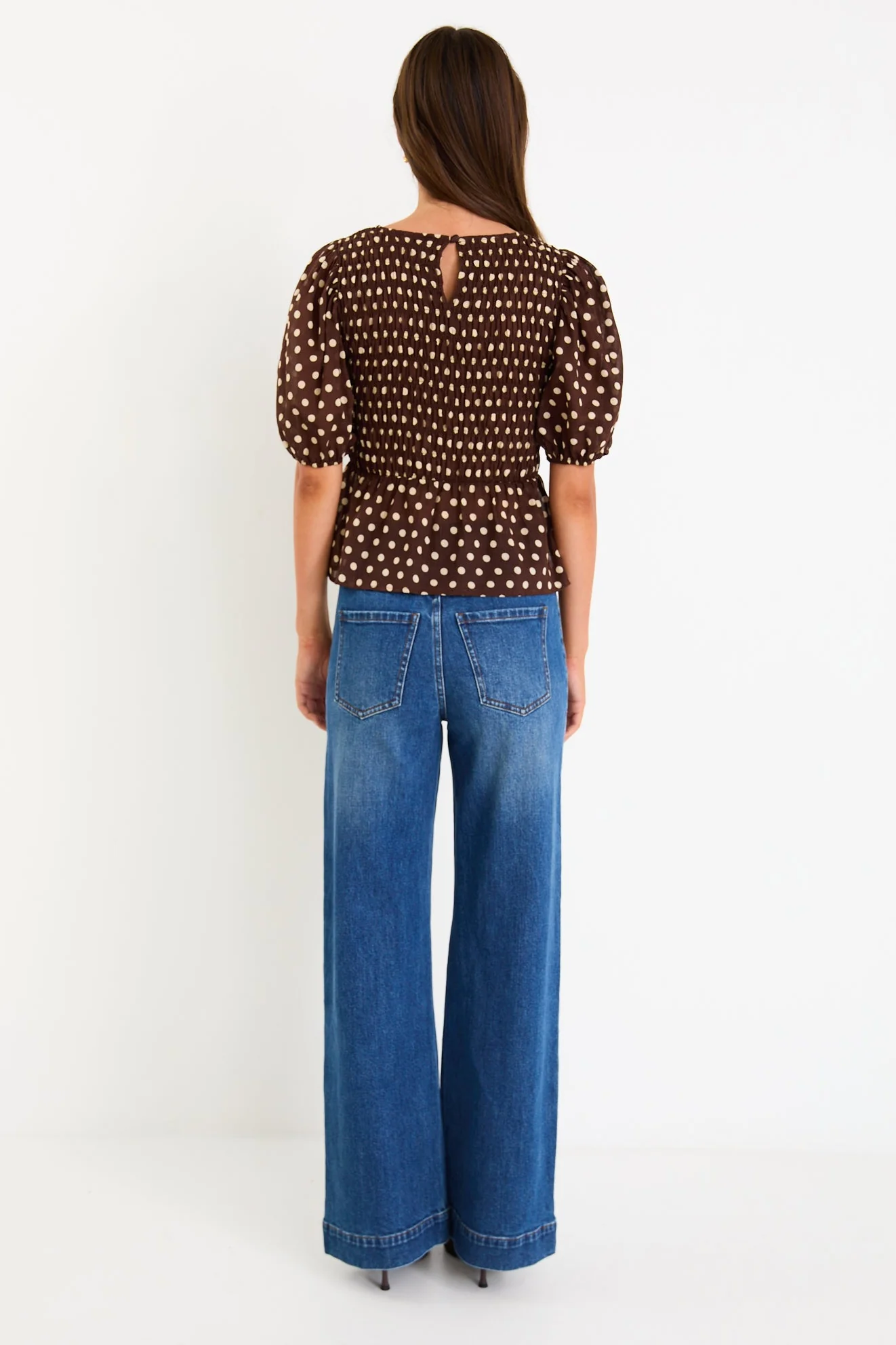 Requite Chocolate Polka Dot Shirred Body SS Top - Image 6